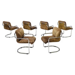 Guido Faleschini Chrome and Suede Dining Chairs by Mariani for Pace