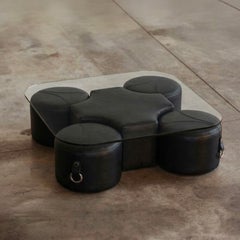 Guido Faleschini Coffee Table for Mariani, Black Leather, 1970s