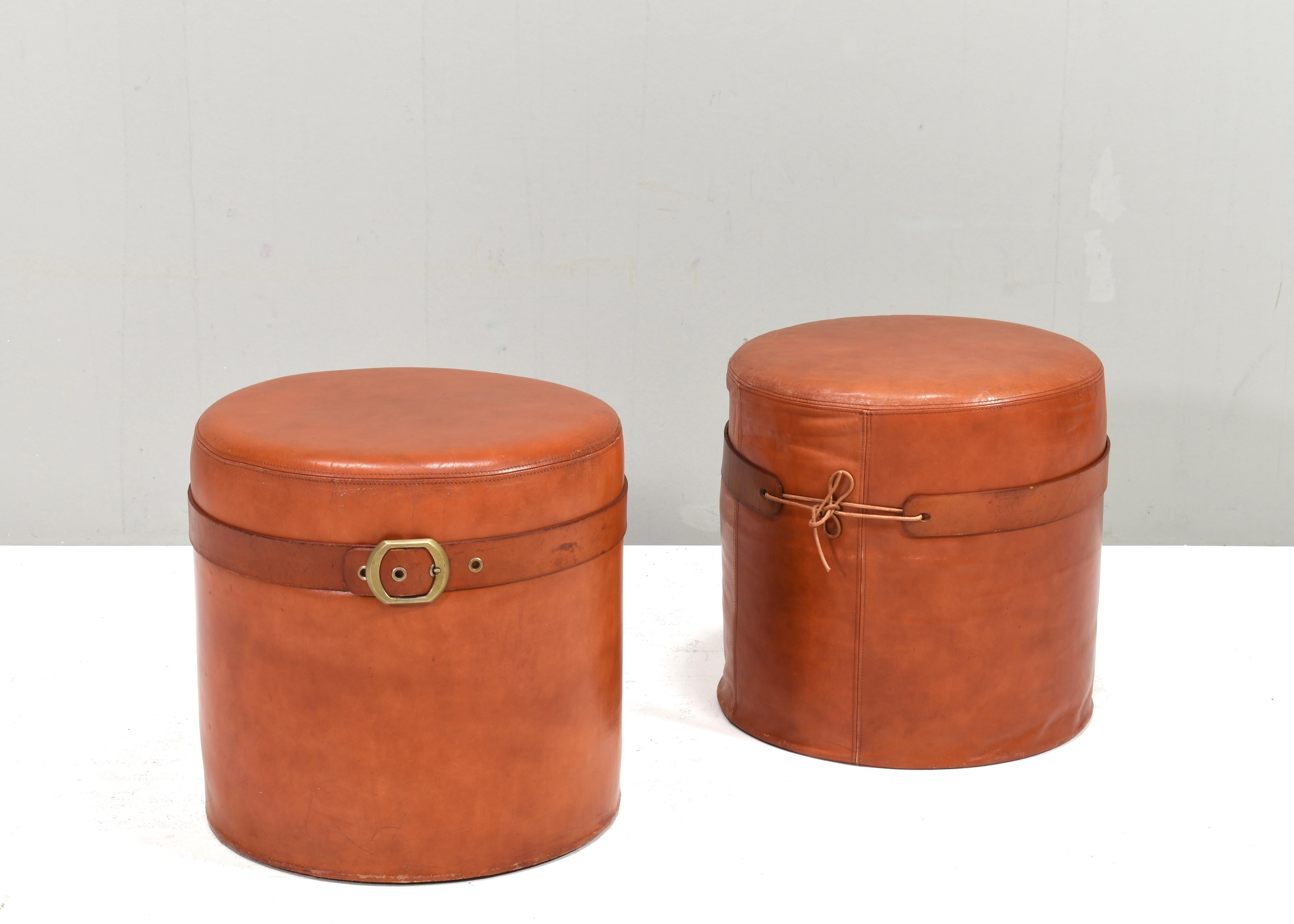 Guido Faleschini cognac leather Pouf by i4 Mariani and Hermès, Italy – 1970s For Sale 5