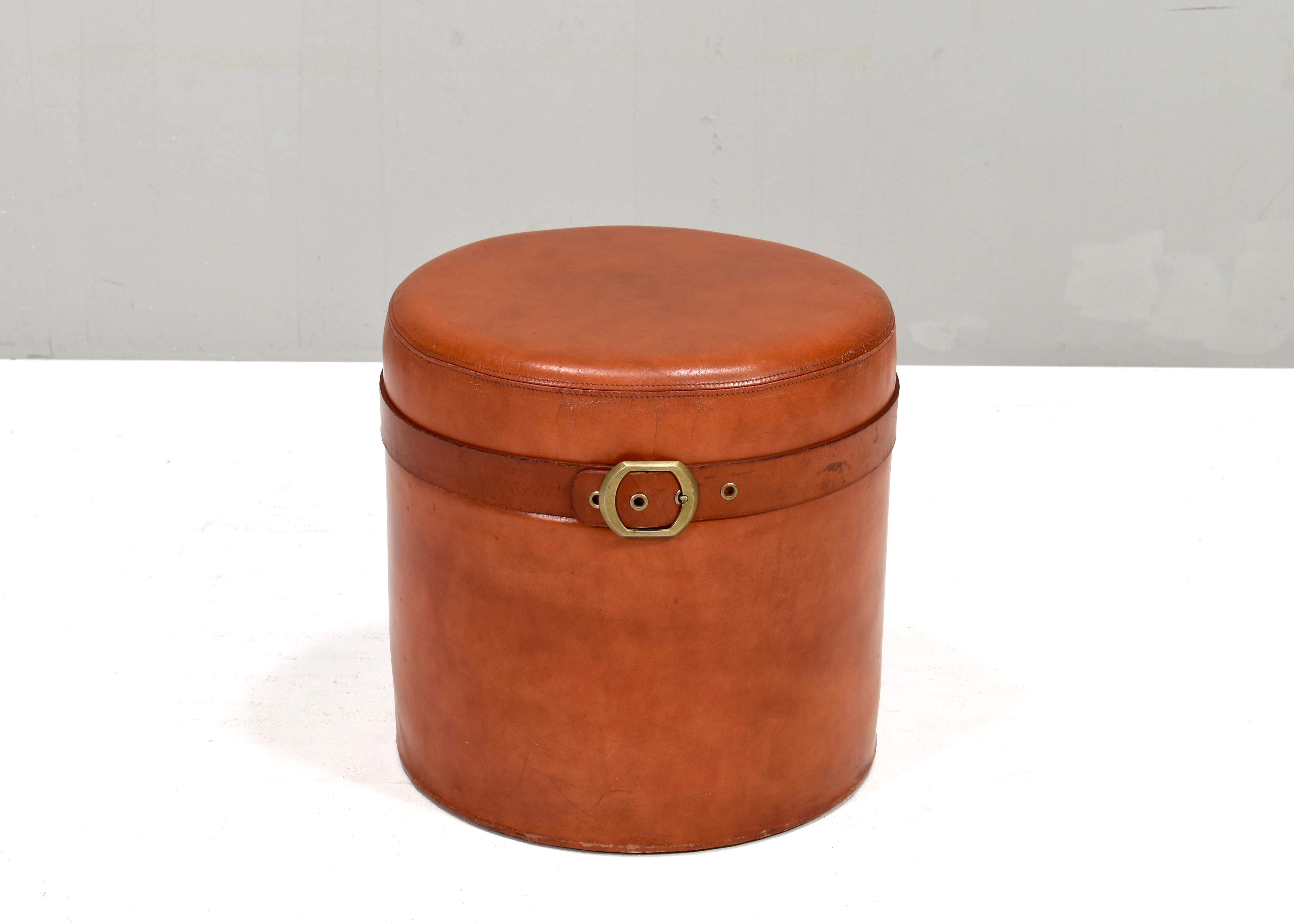 Mid-Century Modern Guido Faleschini cognac leather Pouf by i4 Mariani and Hermès, Italy – 1970s For Sale