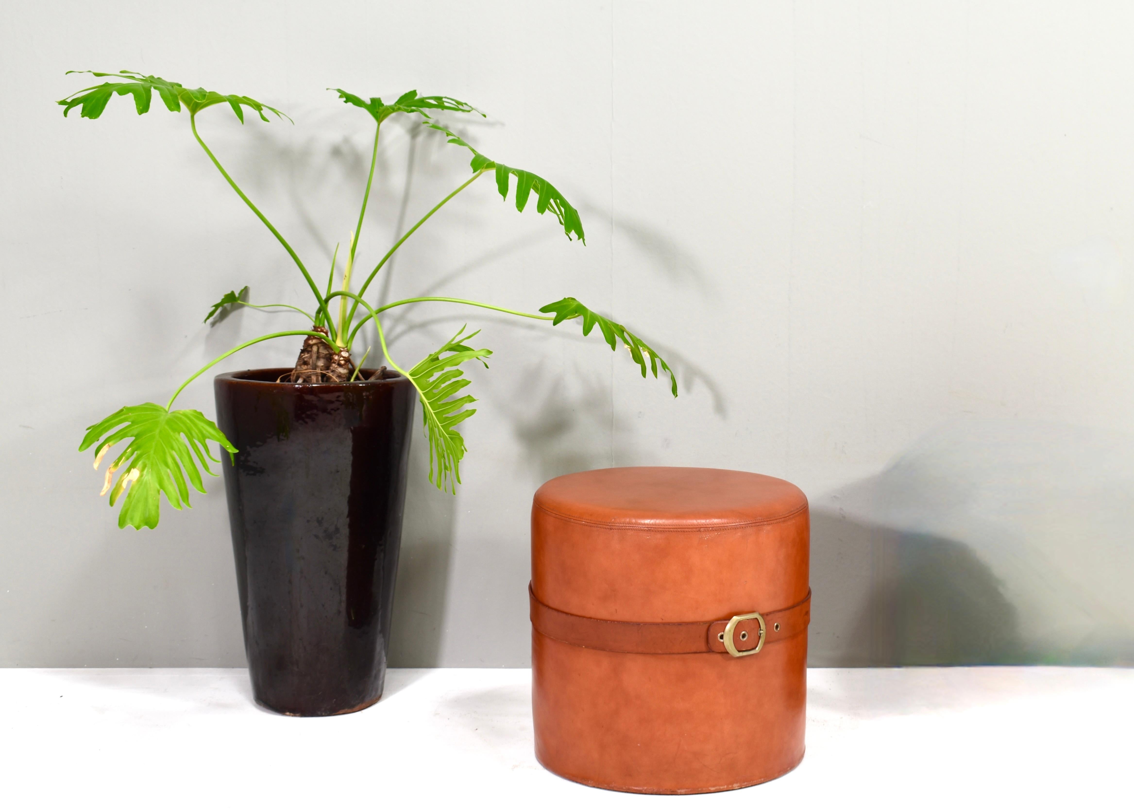 Late 20th Century Guido Faleschini cognac leather Pouf by i4 Mariani and Hermès, Italy – 1970s For Sale