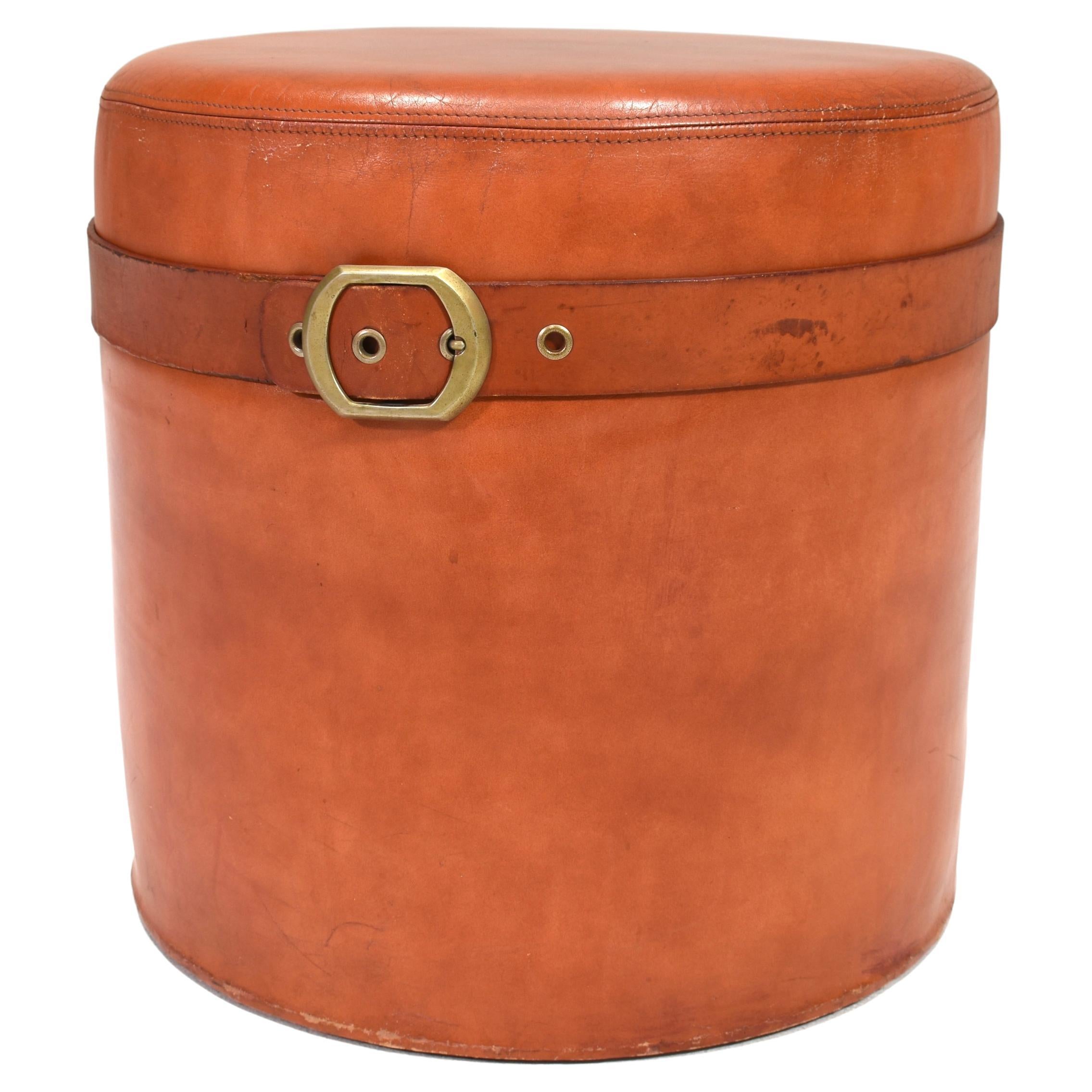 Guido Faleschini cognac leather Pouf by i4 Mariani and Hermès, Italy – 1970s For Sale