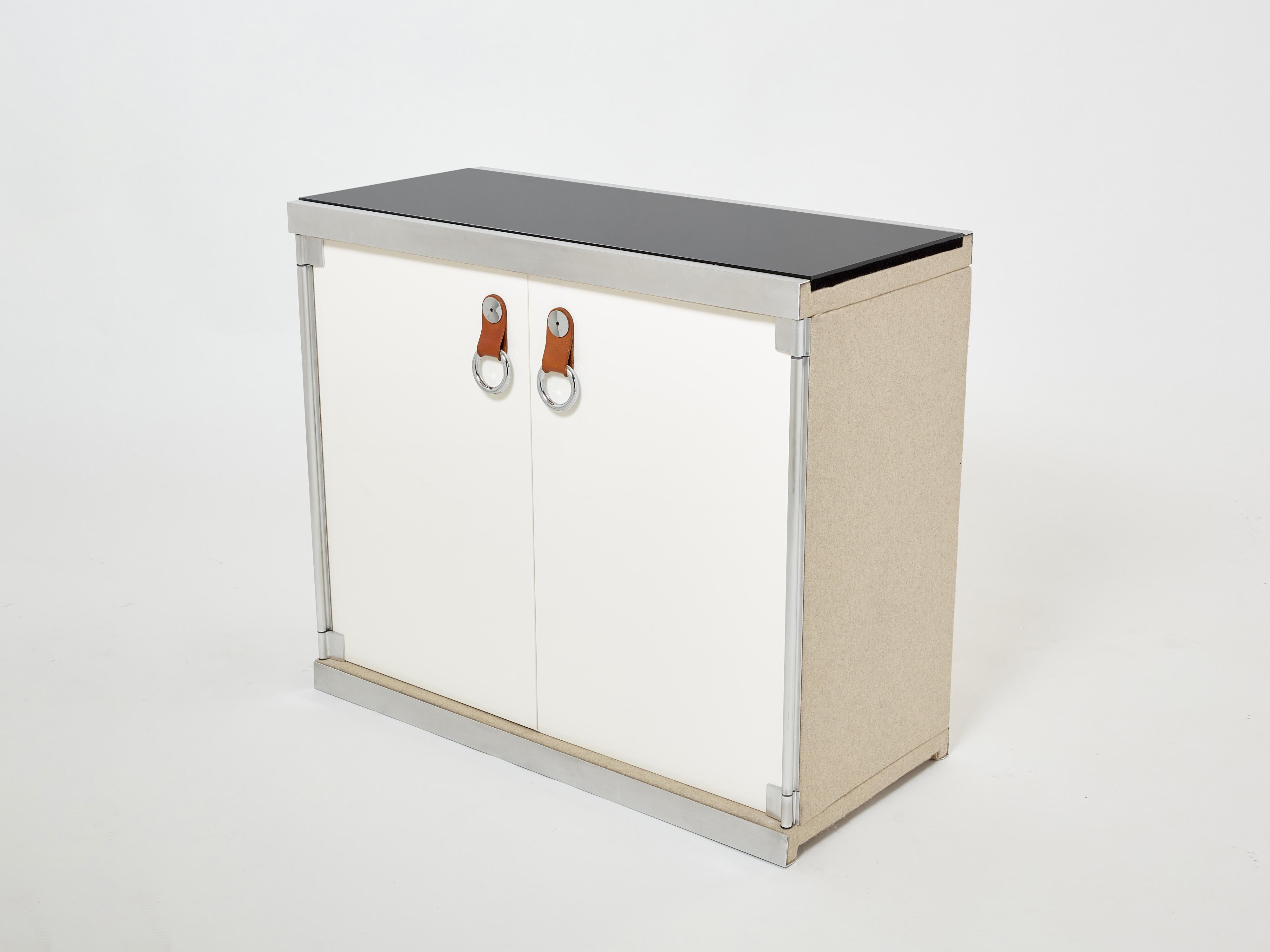 Guido Faleschini for Hermès Sideboard Cabinets Lacquered Steel Leather 1970s For Sale 10