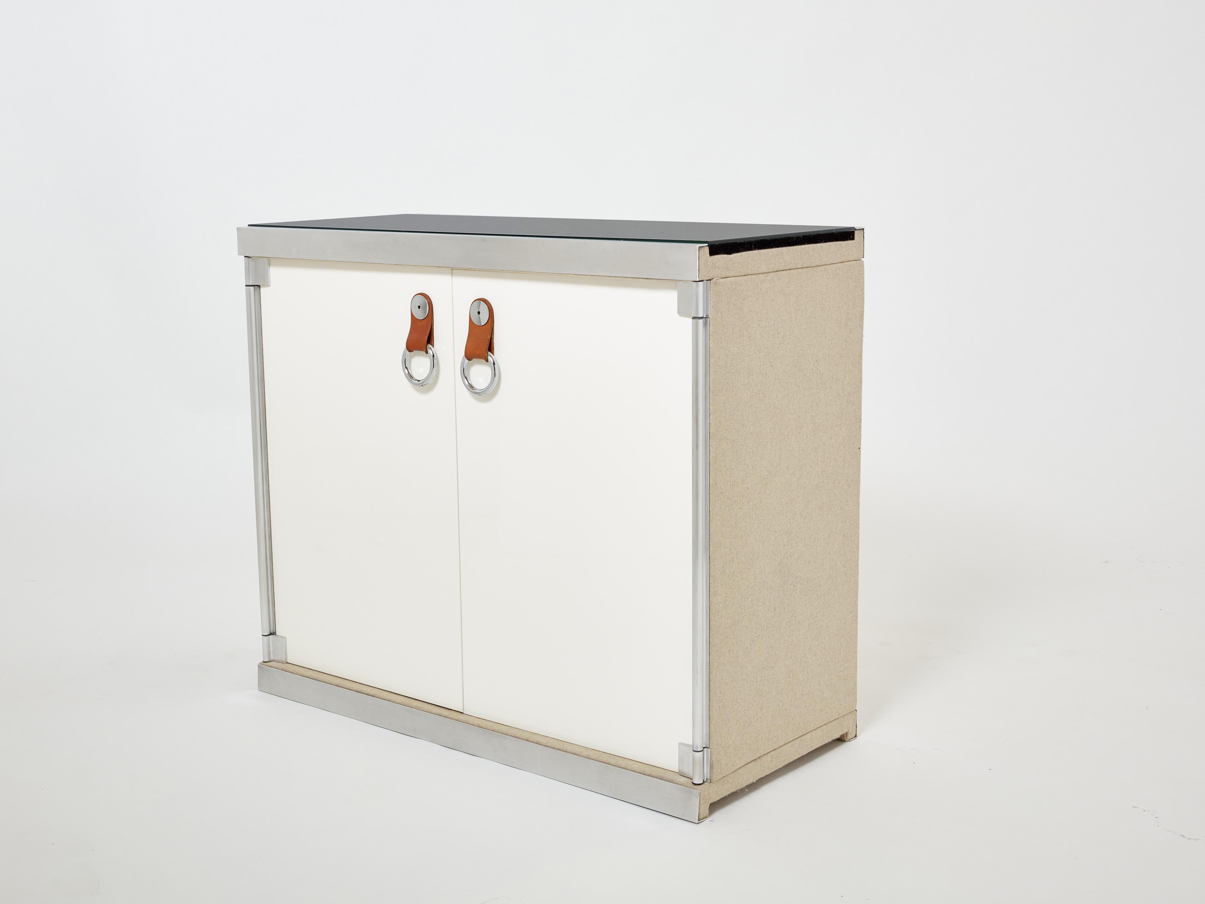 Guido Faleschini for Hermès Sideboard Cabinets Lacquered Steel Leather 1970s For Sale 11