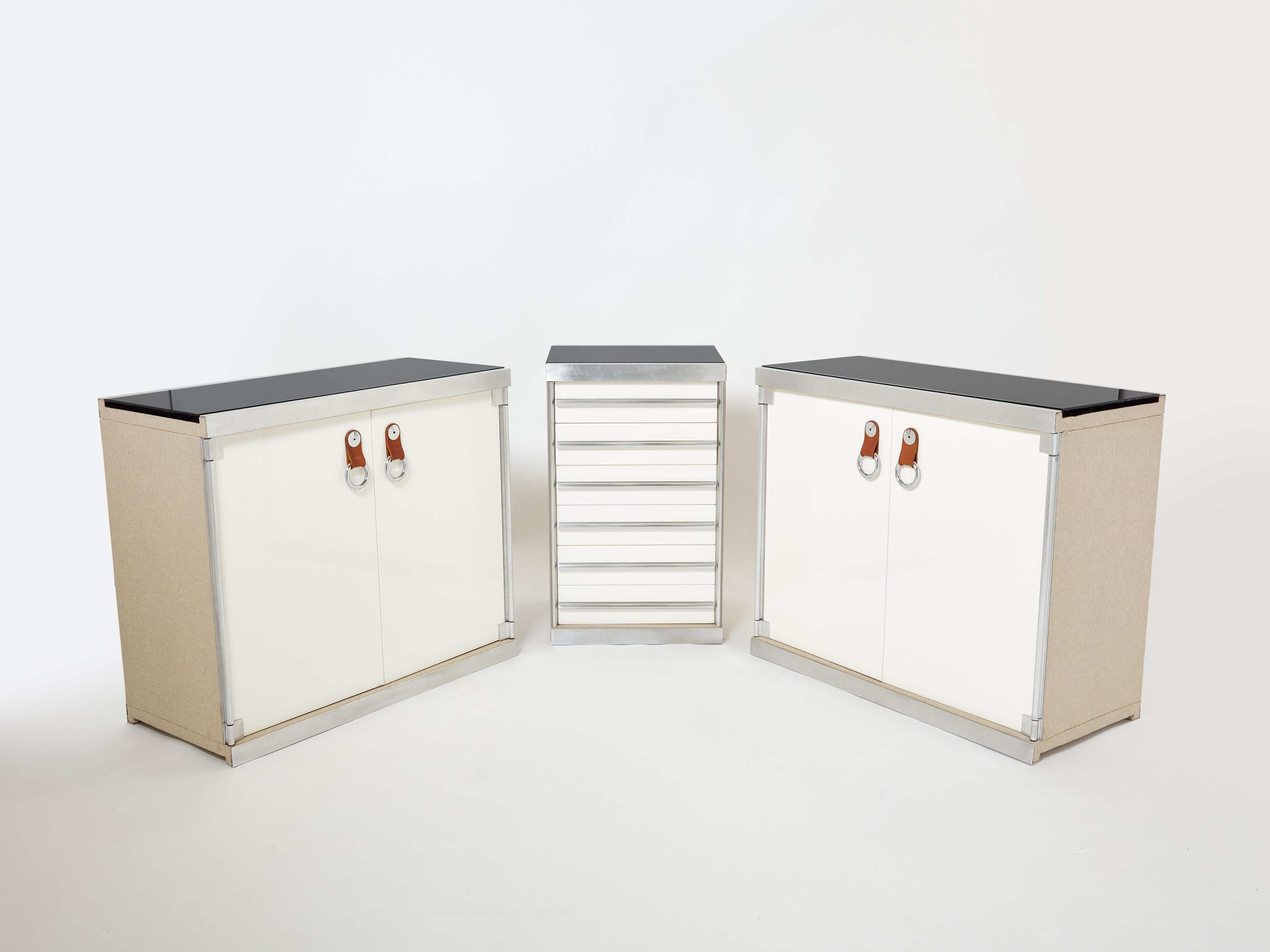 Guido Faleschini for Hermès Sideboard Cabinets Lacquered Steel Leather 1970s For Sale 12