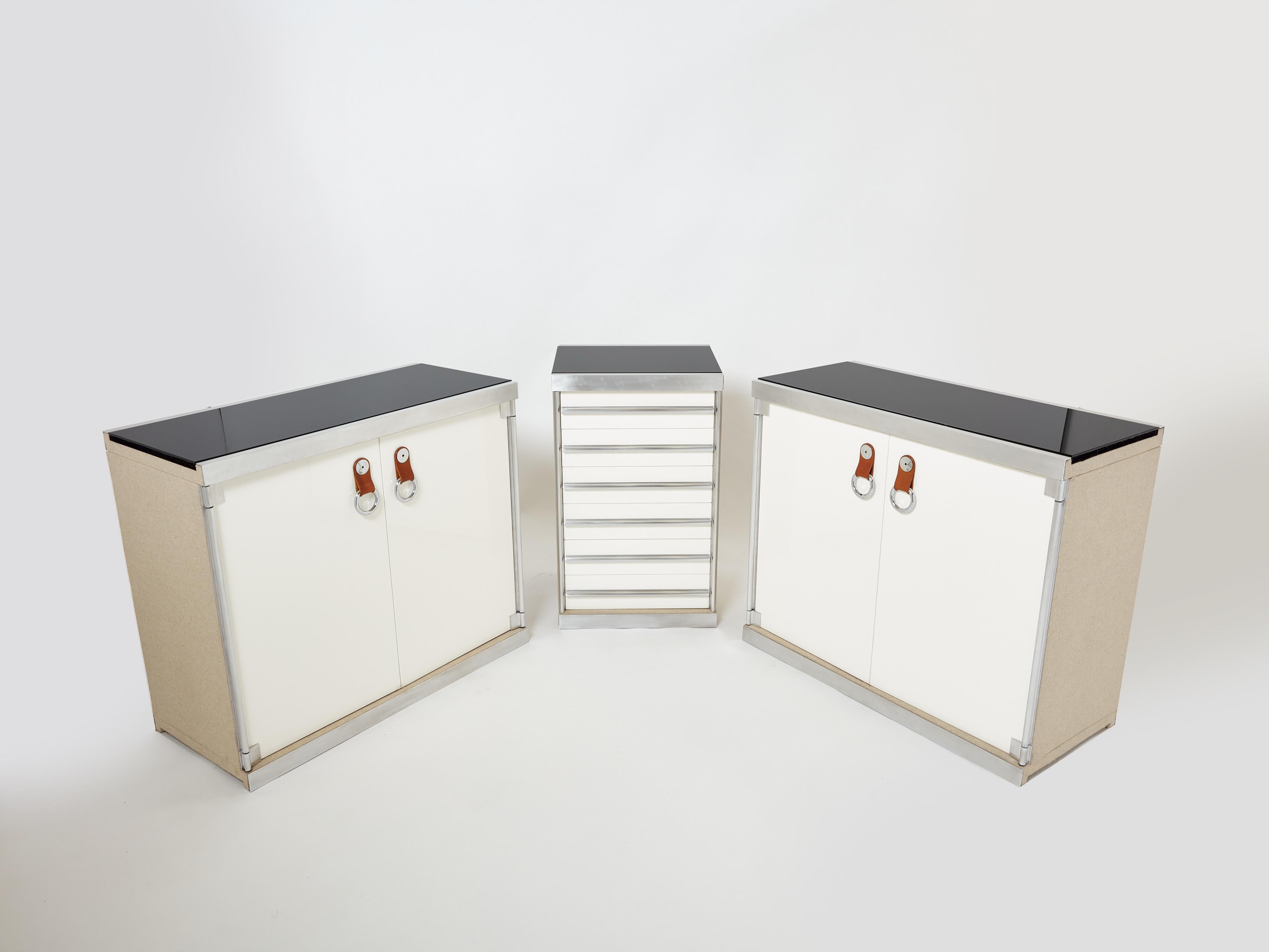 Italian Guido Faleschini for Hermès Sideboard Cabinets Lacquered Steel Leather 1970s