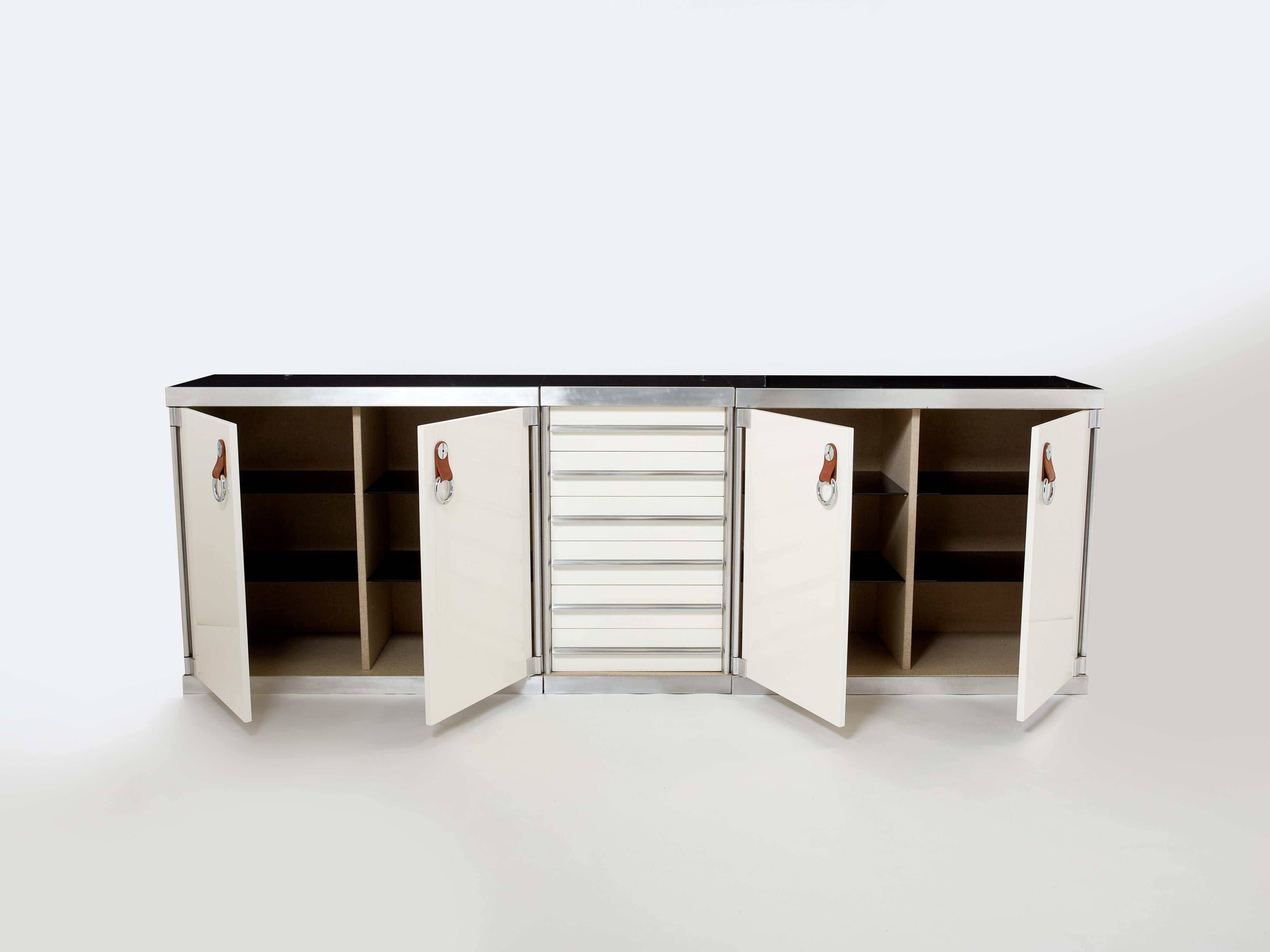 Late 20th Century Guido Faleschini for Hermès Sideboard Cabinets Lacquered Steel Leather 1970s For Sale