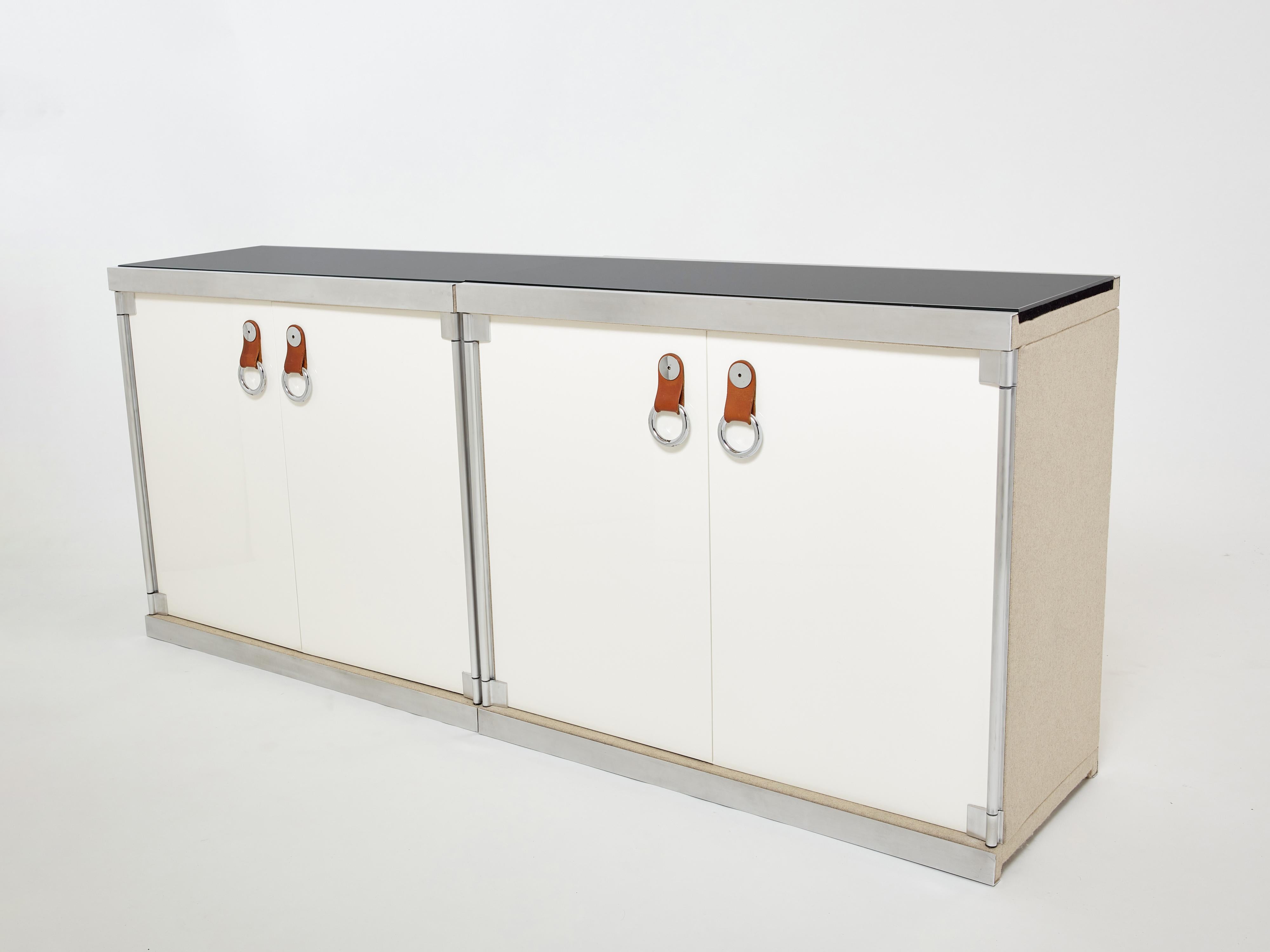 Guido Faleschini for Hermès Sideboard Cabinets Lacquered Steel Leather 1970s For Sale 2