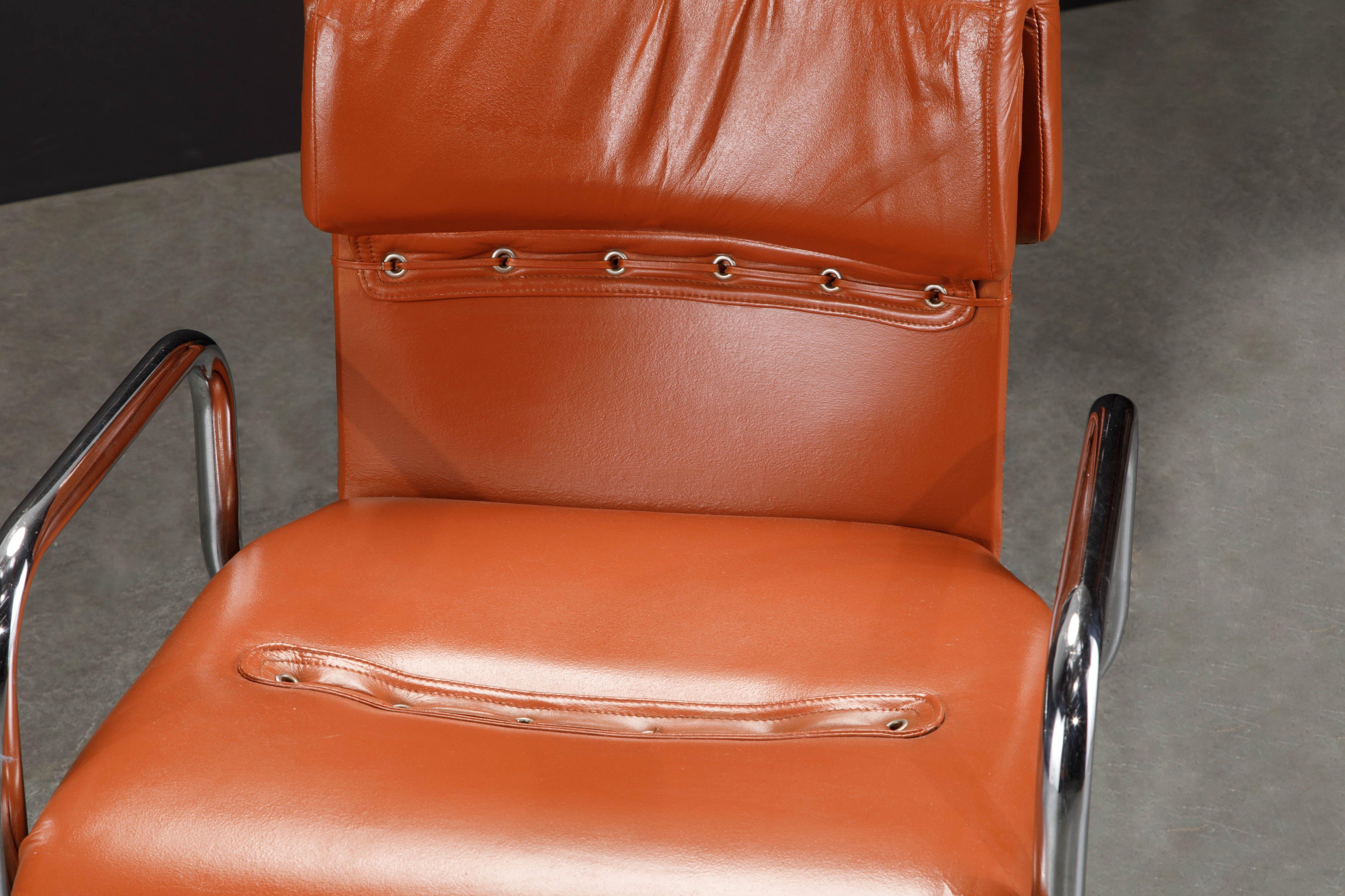 Guido Faleschini for i4 Mariani Cognac Leather Armchairs, 1970s Italy, Signed 11