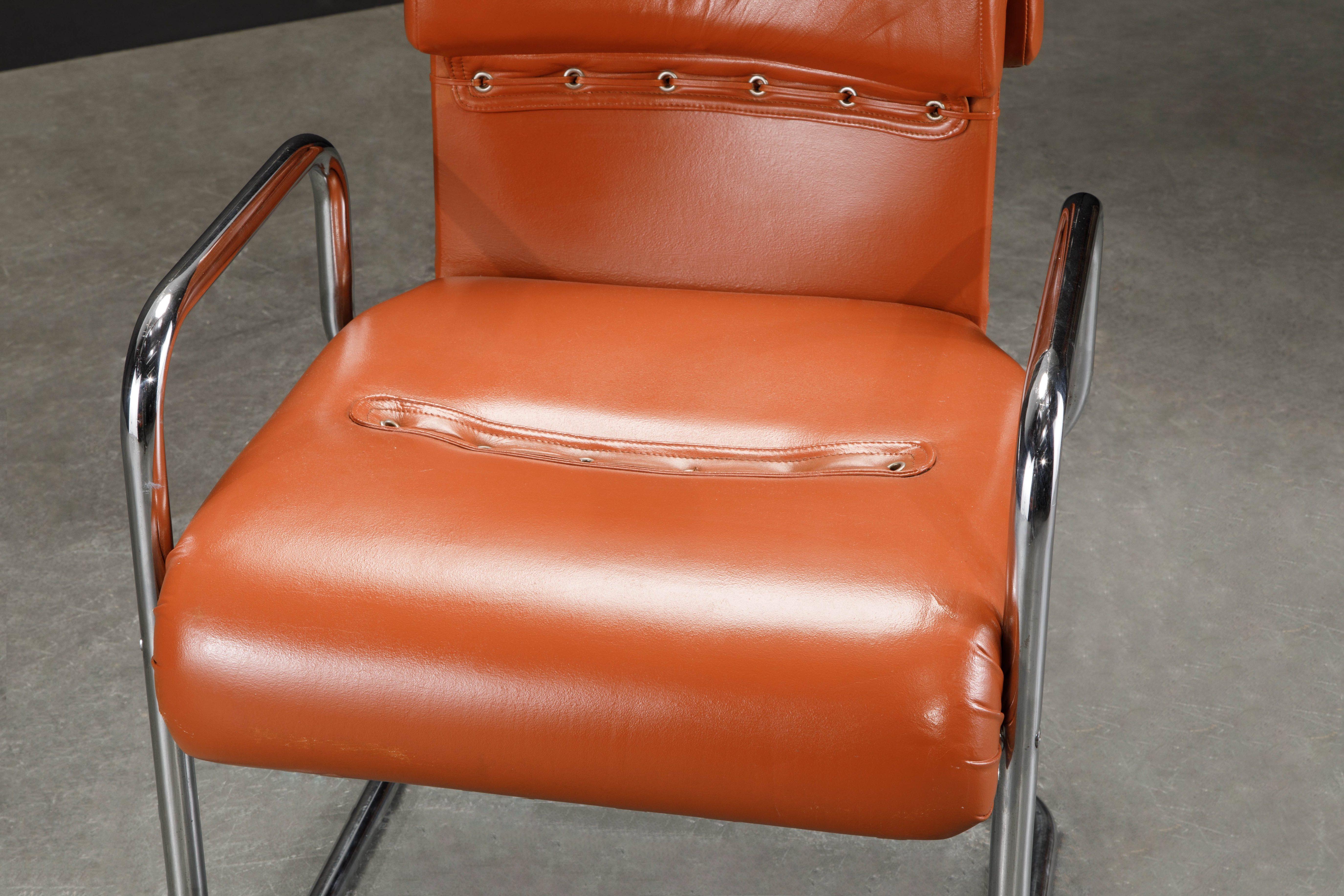 Guido Faleschini for i4 Mariani Cognac Leather Armchairs, 1970s Italy, Signed 12