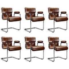 Guido Faleschini for i4 Mariani Fauteuils en cuir:: 1970 Italie:: Signé