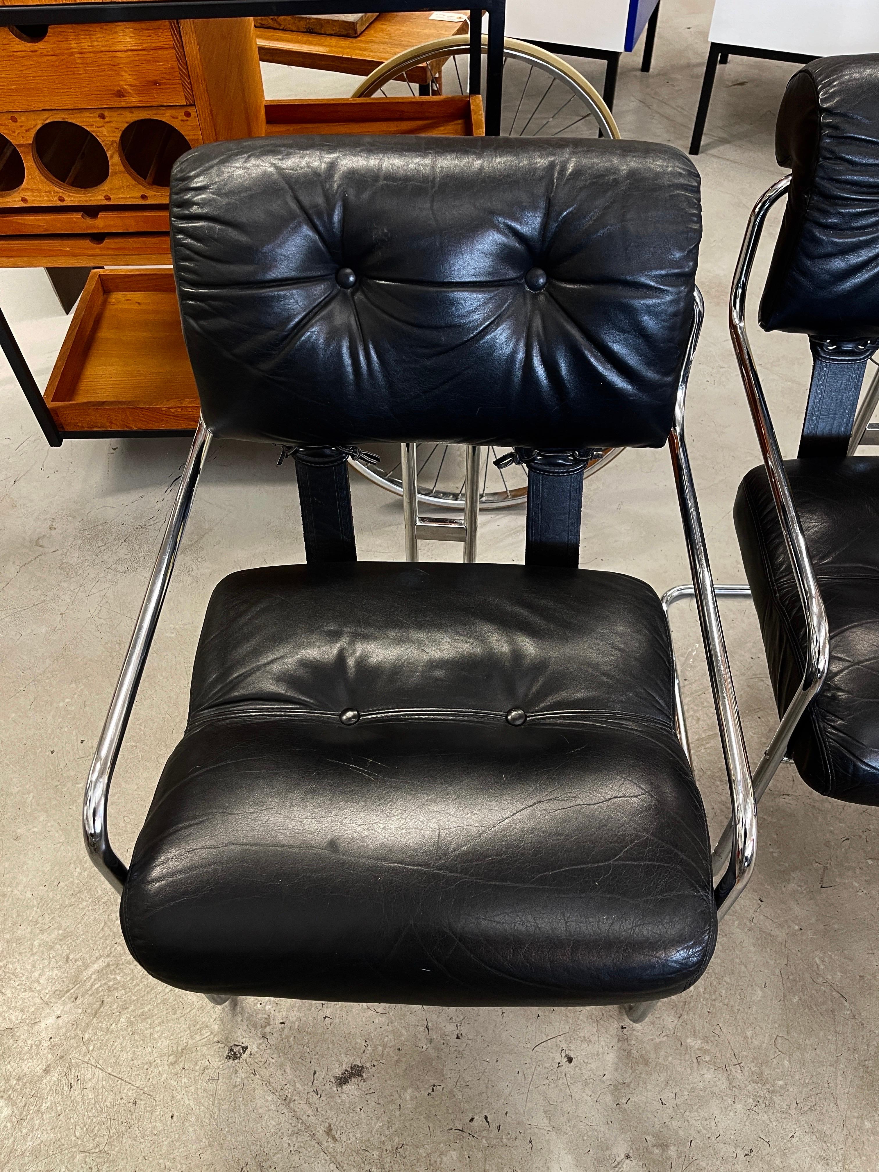 20th Century Guido Faleschini for i4 Mariani Pace Leather Tucroma Chairs