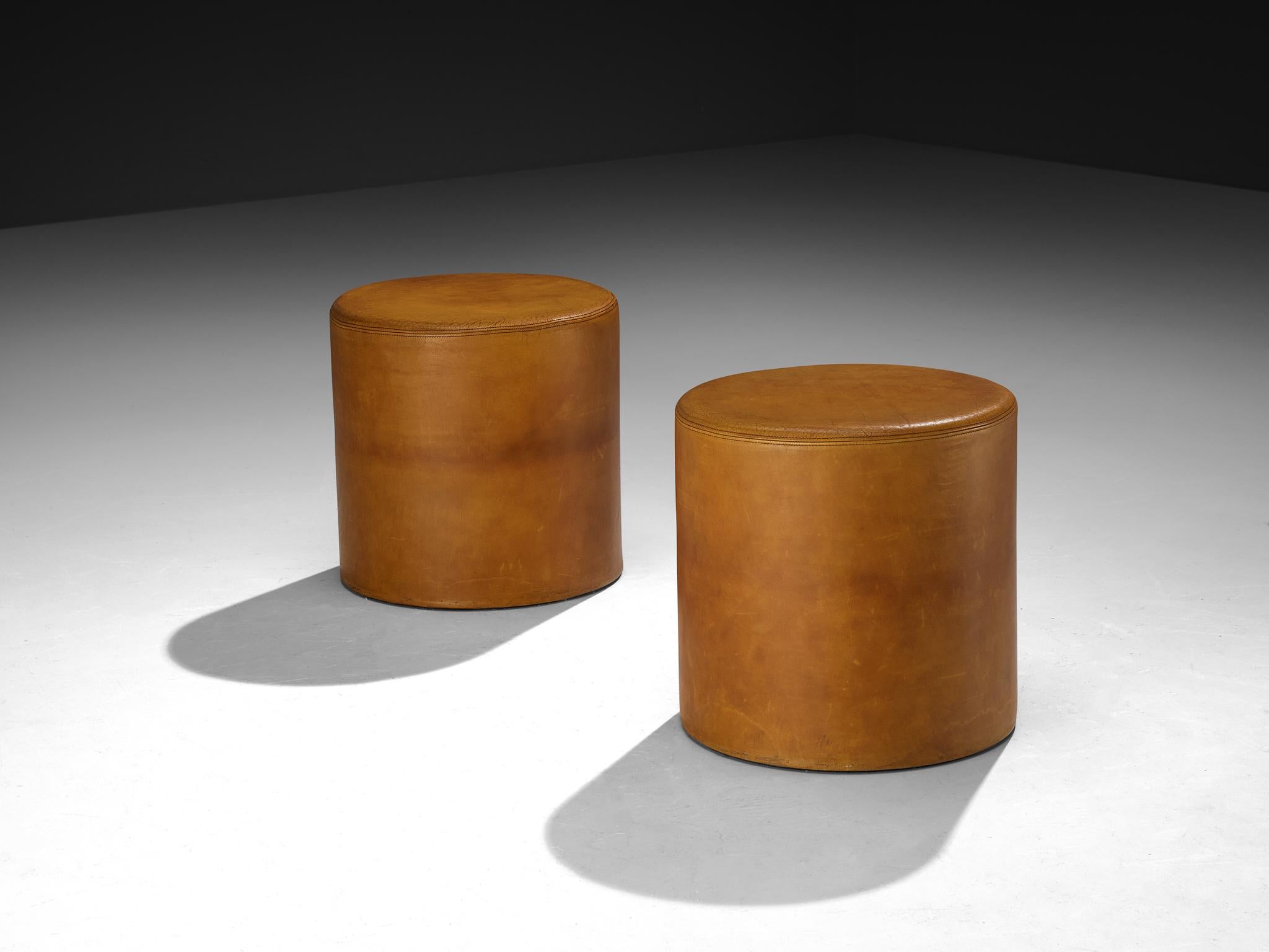 Italian Guido Faleschini for i4 Mariani Pair of Stools in Cognac Leather For Sale
