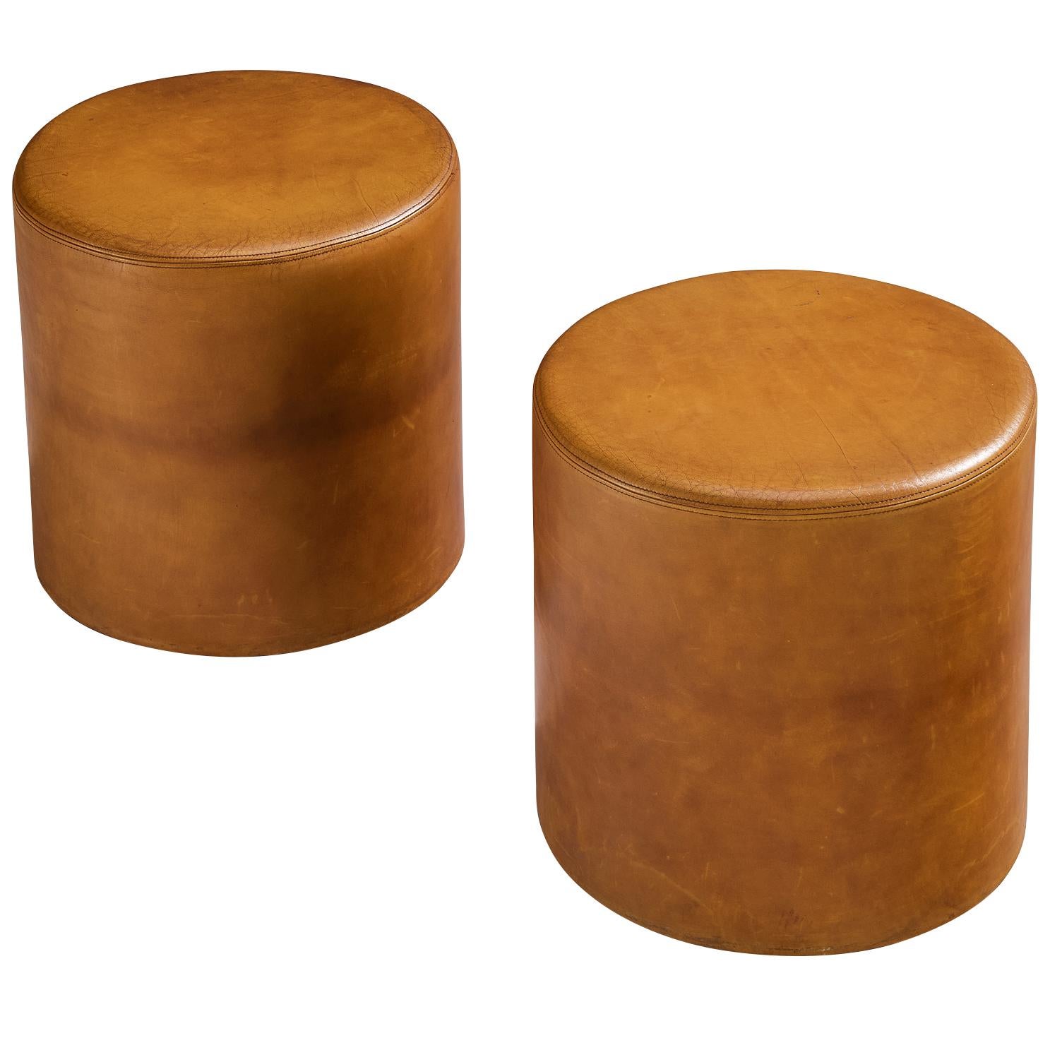 Guido Faleschini for i4 Mariani Pair of Stools in Cognac Leather For Sale
