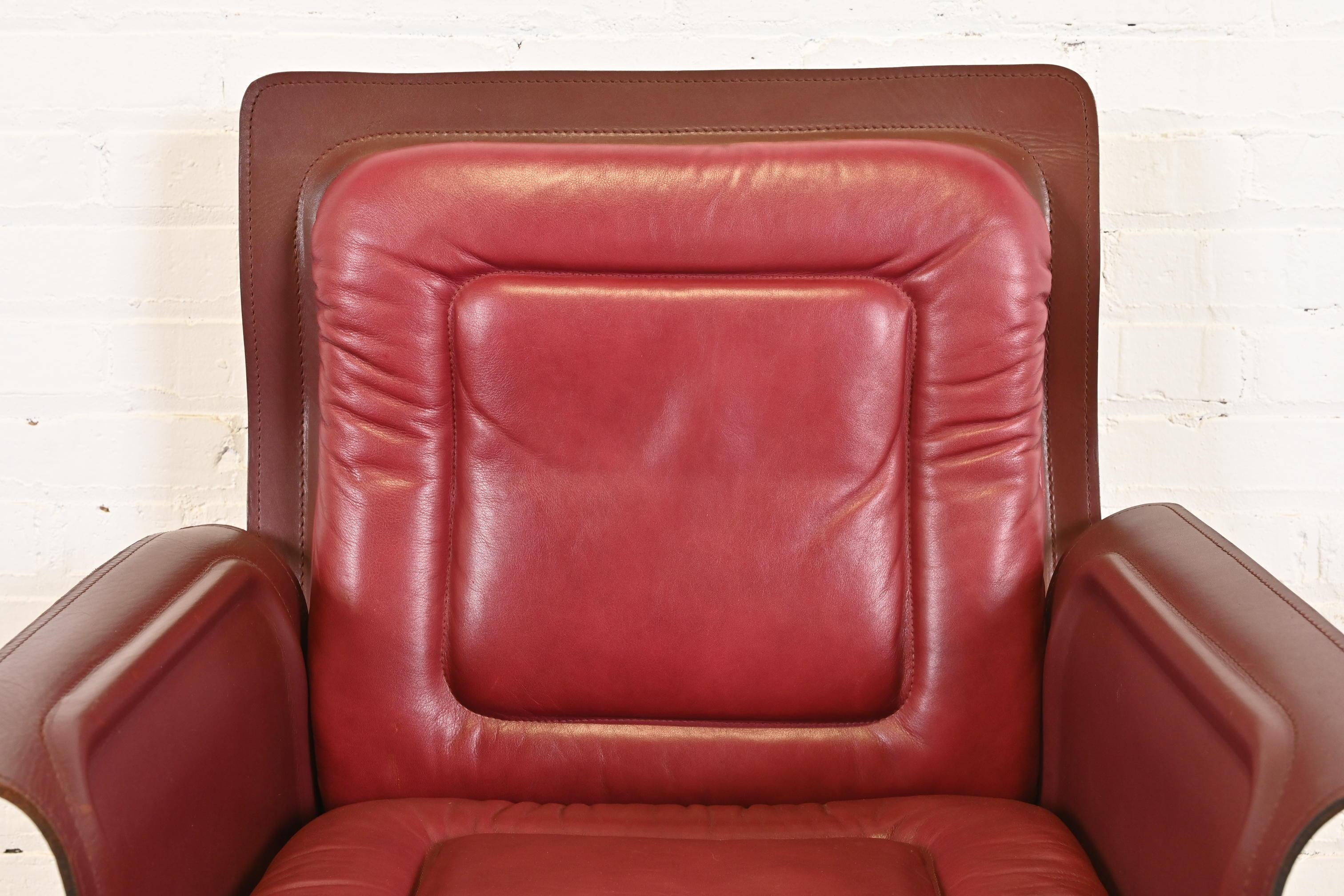 Guido Faleschini for I4 Mariani Postmodern Burgundy Italian Leather Armchairs 9