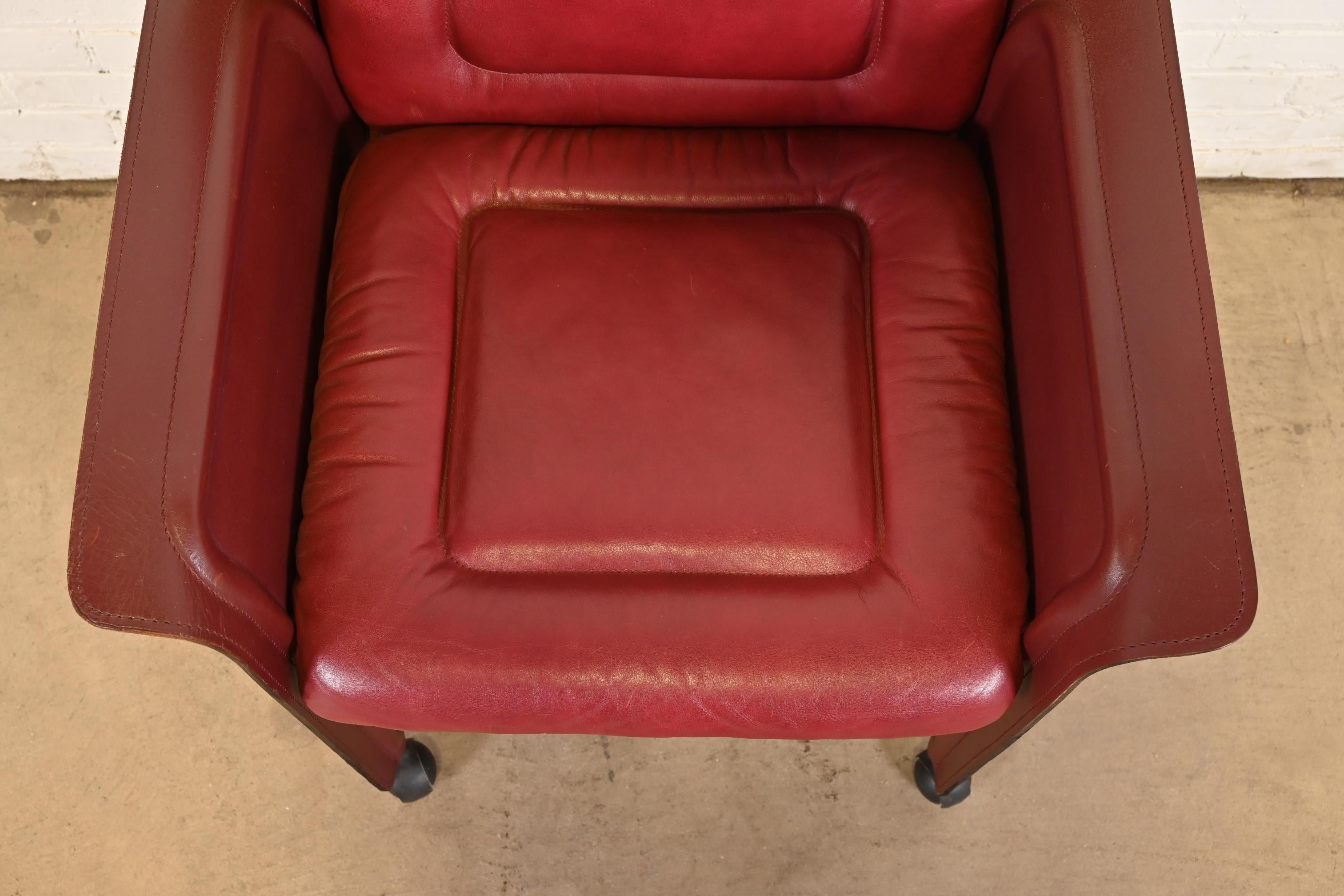 Guido Faleschini for I4 Mariani Postmodern Burgundy Italian Leather Armchairs 10