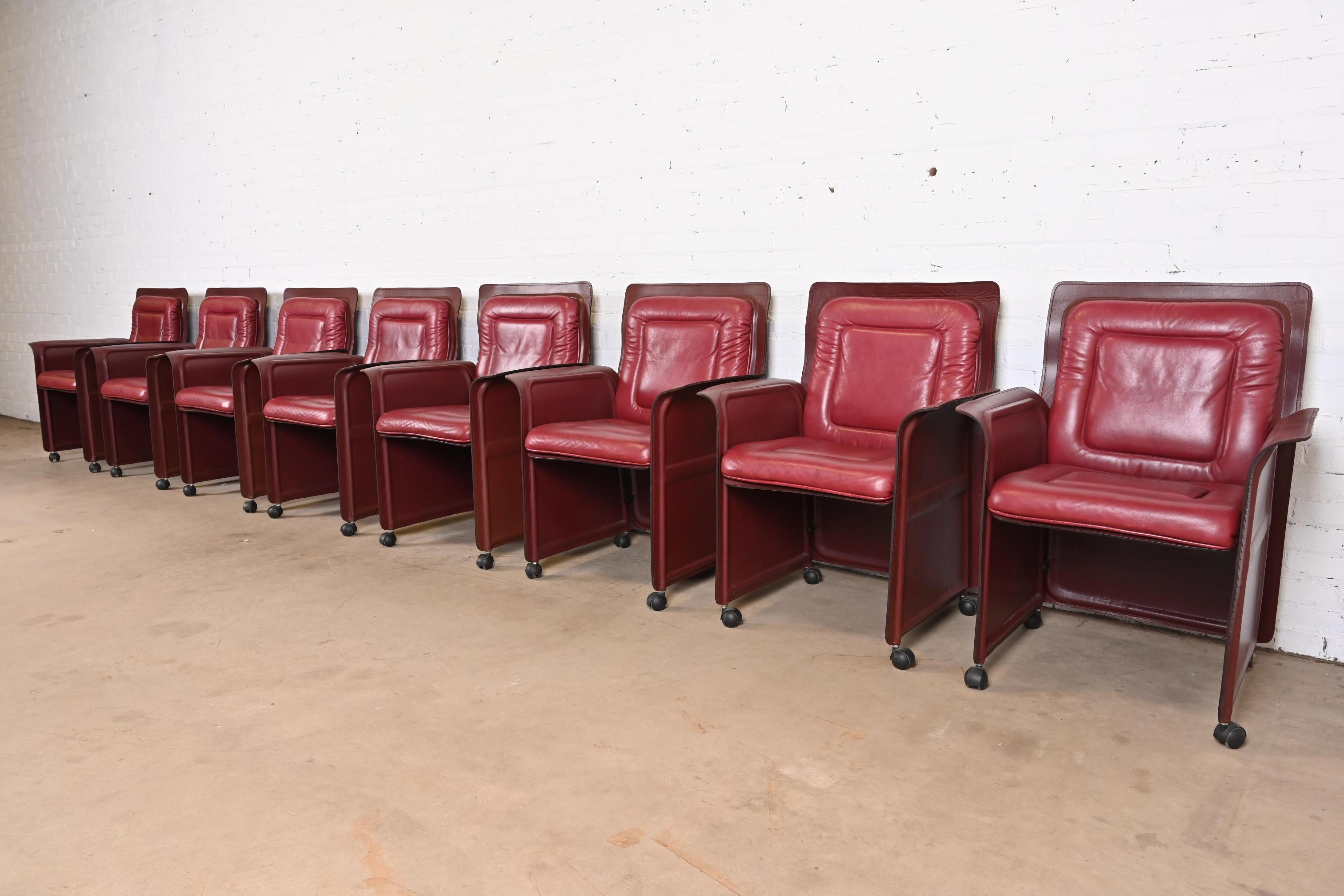 Late 20th Century Guido Faleschini for I4 Mariani Postmodern Burgundy Italian Leather Armchairs For Sale