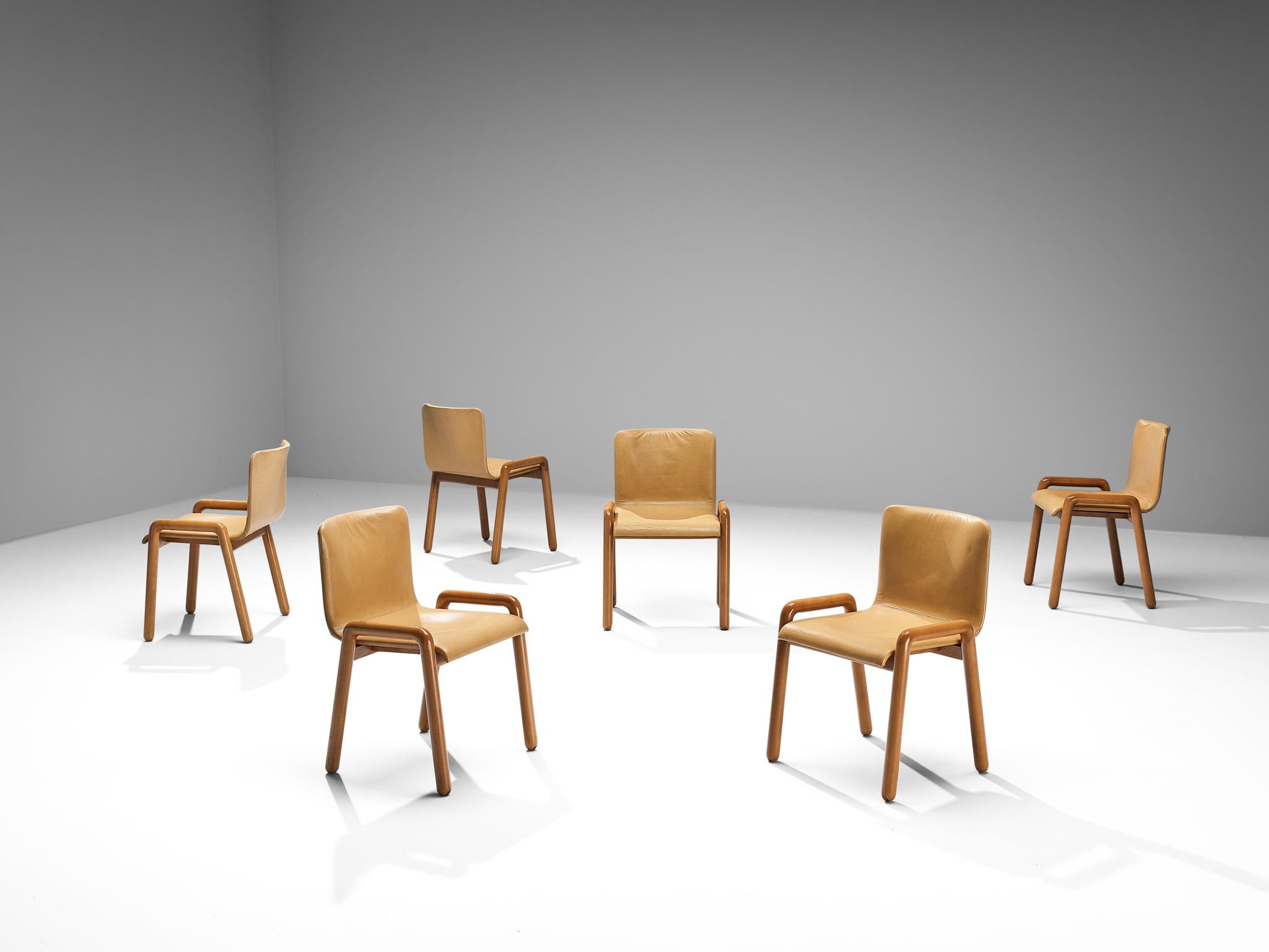 Late 20th Century Guido Faleschini for I4 Mariani Set of Six 'Dilos' Dining Chairs in Leather  For Sale