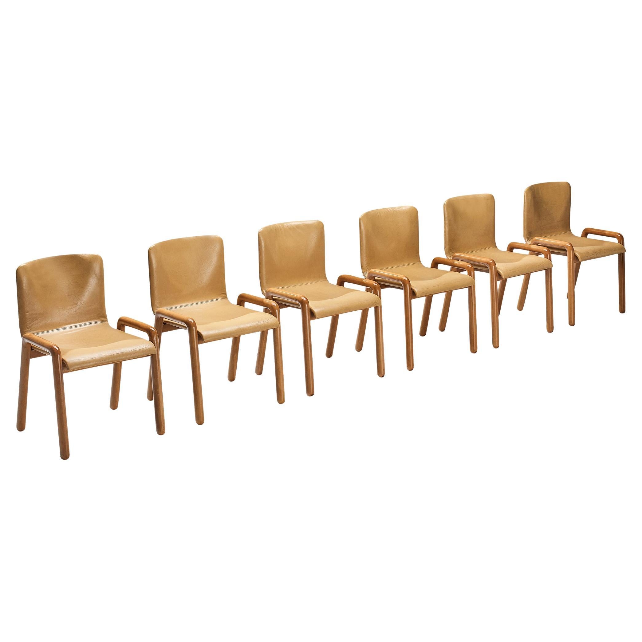 Guido Faleschini for I4 Mariani Set of Six 'Dilos' Dining Chairs in Leather 