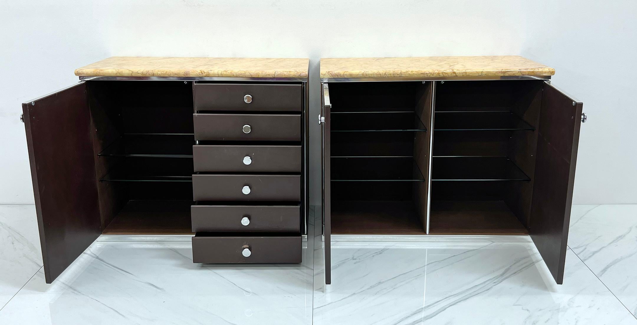 Guido Faleschini for Mariani Leather and Suede Wrapped Marble Topped Cabinets For Sale 3