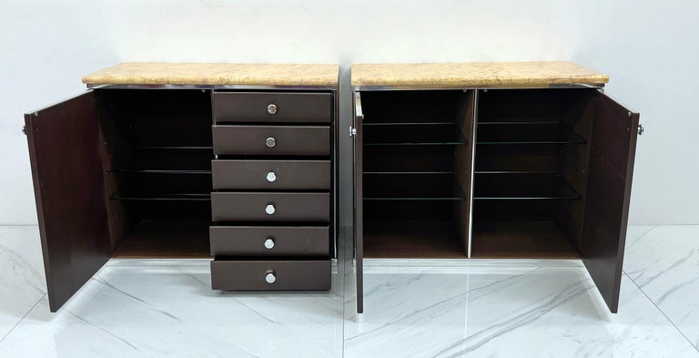 Guido Faleschini for Mariani Leather and Suede Wrapped Marble Topped Cabinets For Sale 2