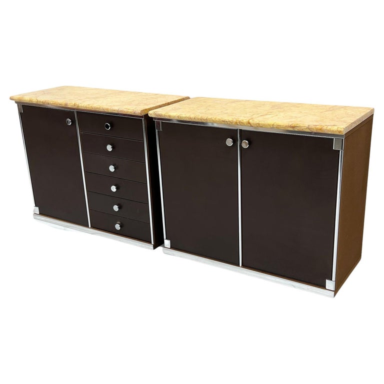 Guido Faleschini for Mariani Leather and Suede Wrapped Marble Topped Cabinets For Sale