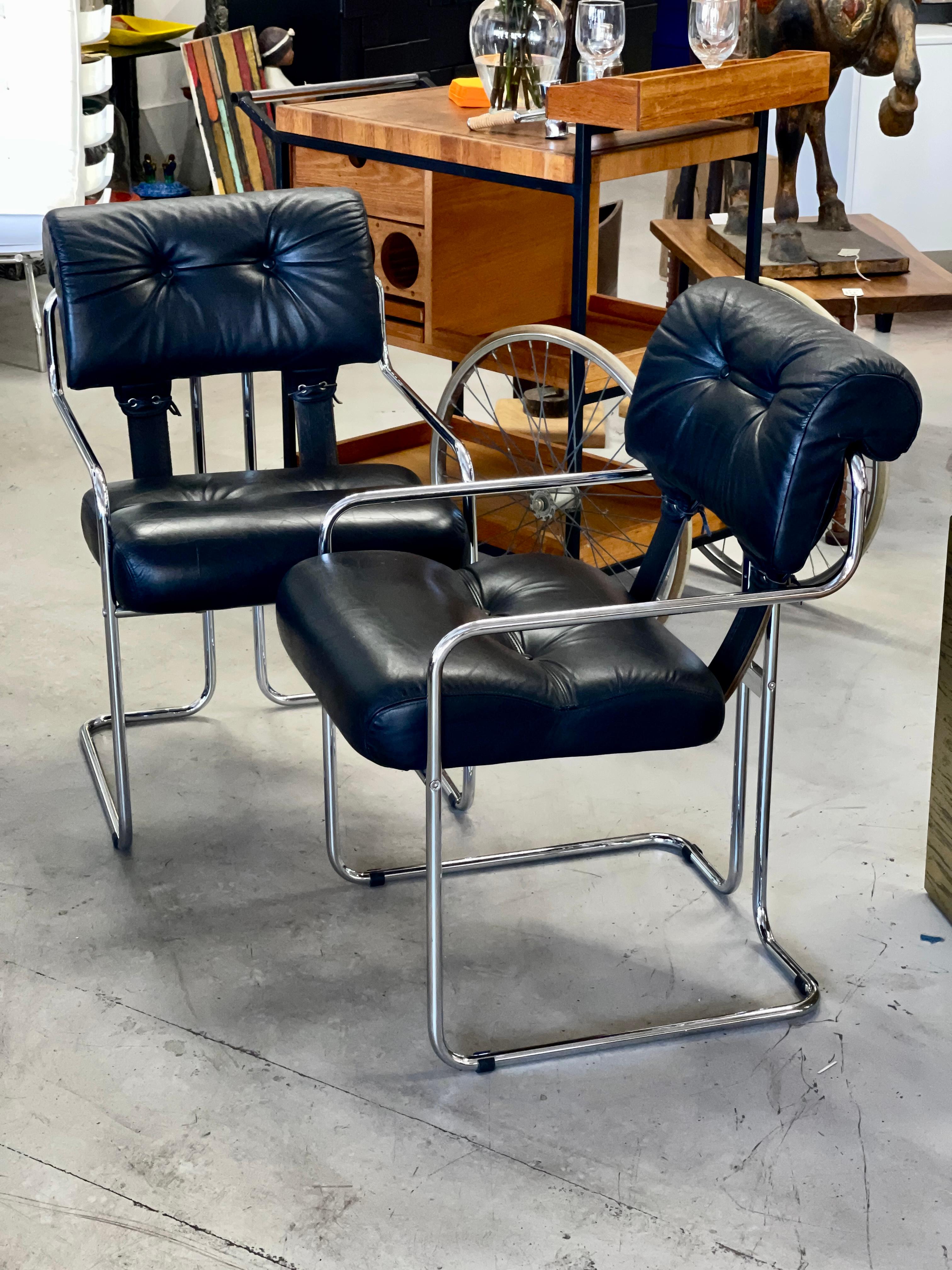 Guido Faleschini for Mariani Pace Leather Tucroma Chairs In Good Condition In Palm Springs, CA