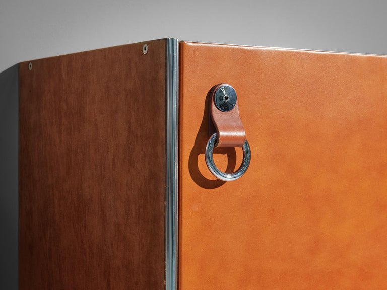 Post-Modern Guido Faleschini for Mariani Cabinets in Cognac Leather For Sale