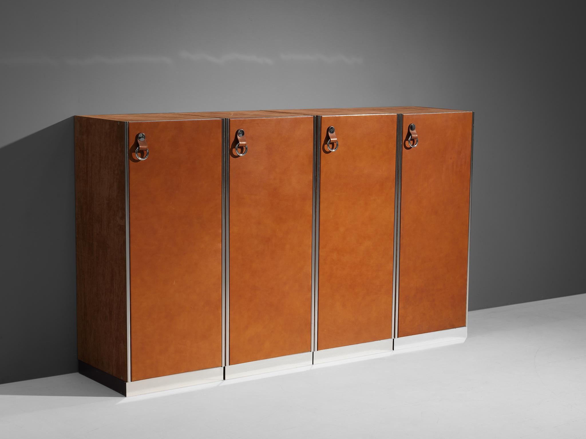 Guido Faleschini for Mariani Set of Four Cabinets in Cognac Leather 7