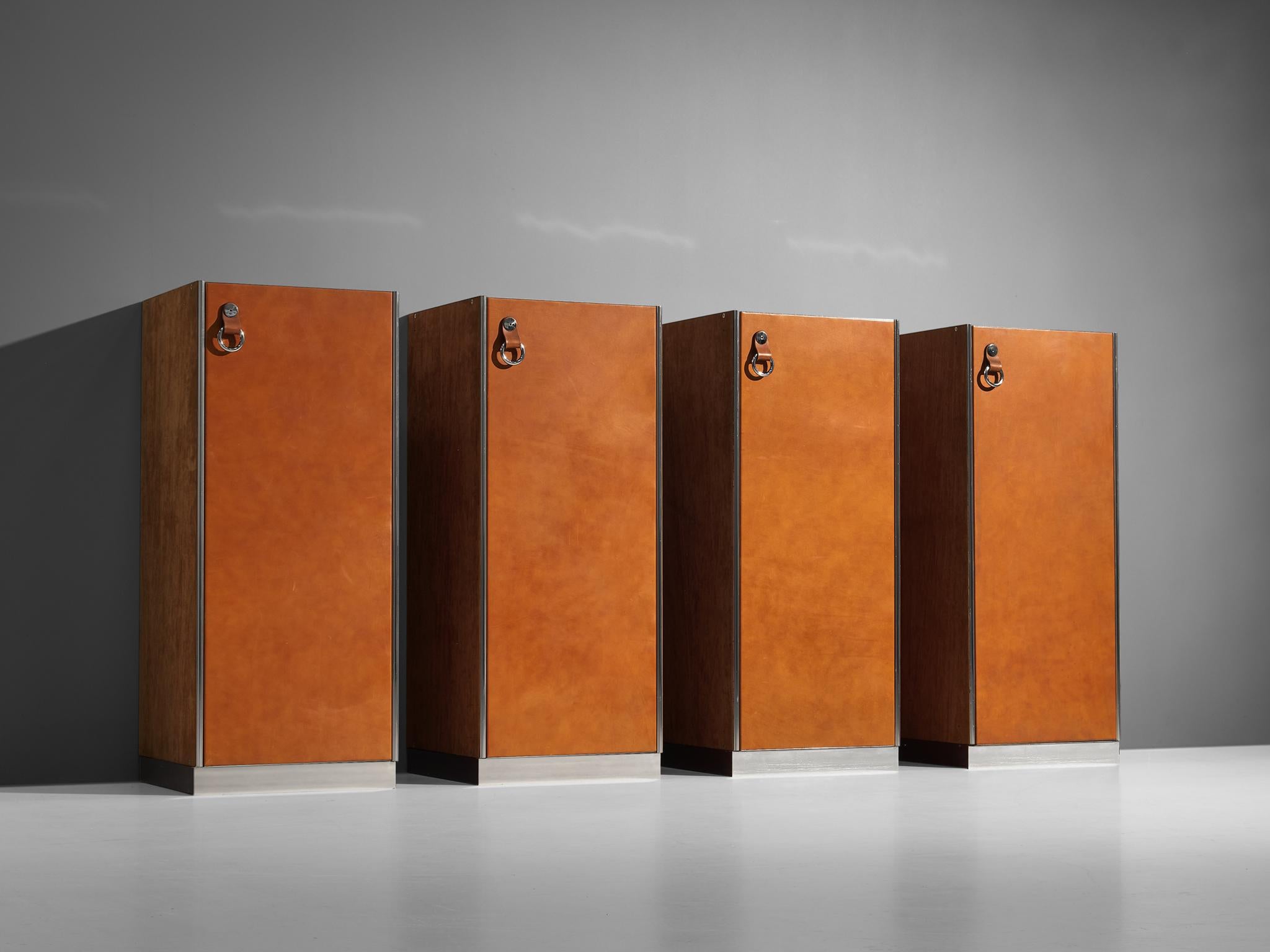 Mid-Century Modern Guido Faleschini for Mariani Set of Four Cabinets in Cognac Leather