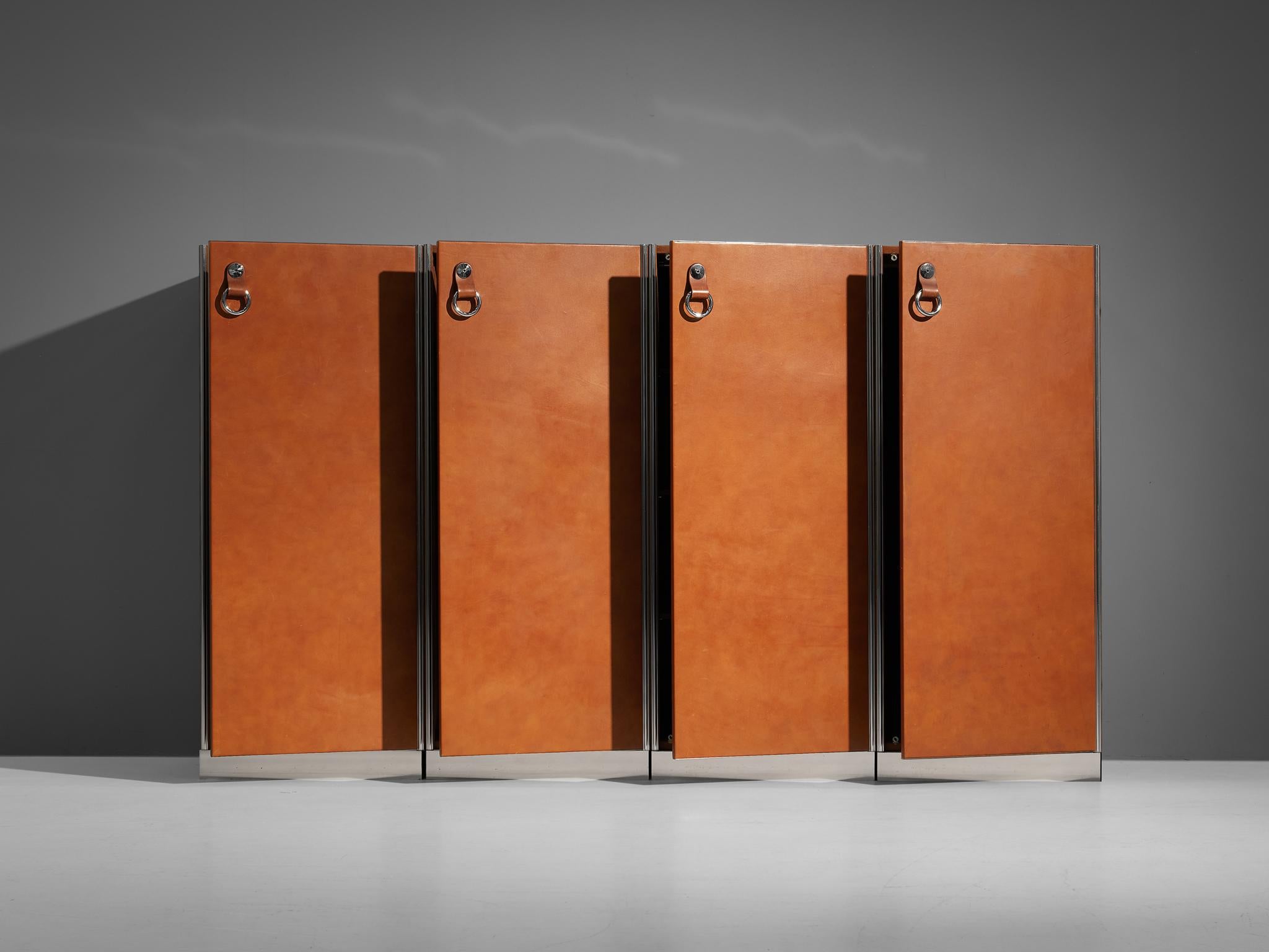 Guido Faleschini for Mariani Set of Four Cabinets in Cognac Leather In Good Condition In Waalwijk, NL