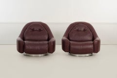 Guido Faleschini for Mariani Zator Lounge Chairs & Ottomans Oxblood Leather 1975