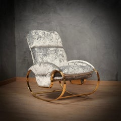 Guido Faleschini Golden Metal and Gray Velvet Arm Chair / Rocking Chair, 1970