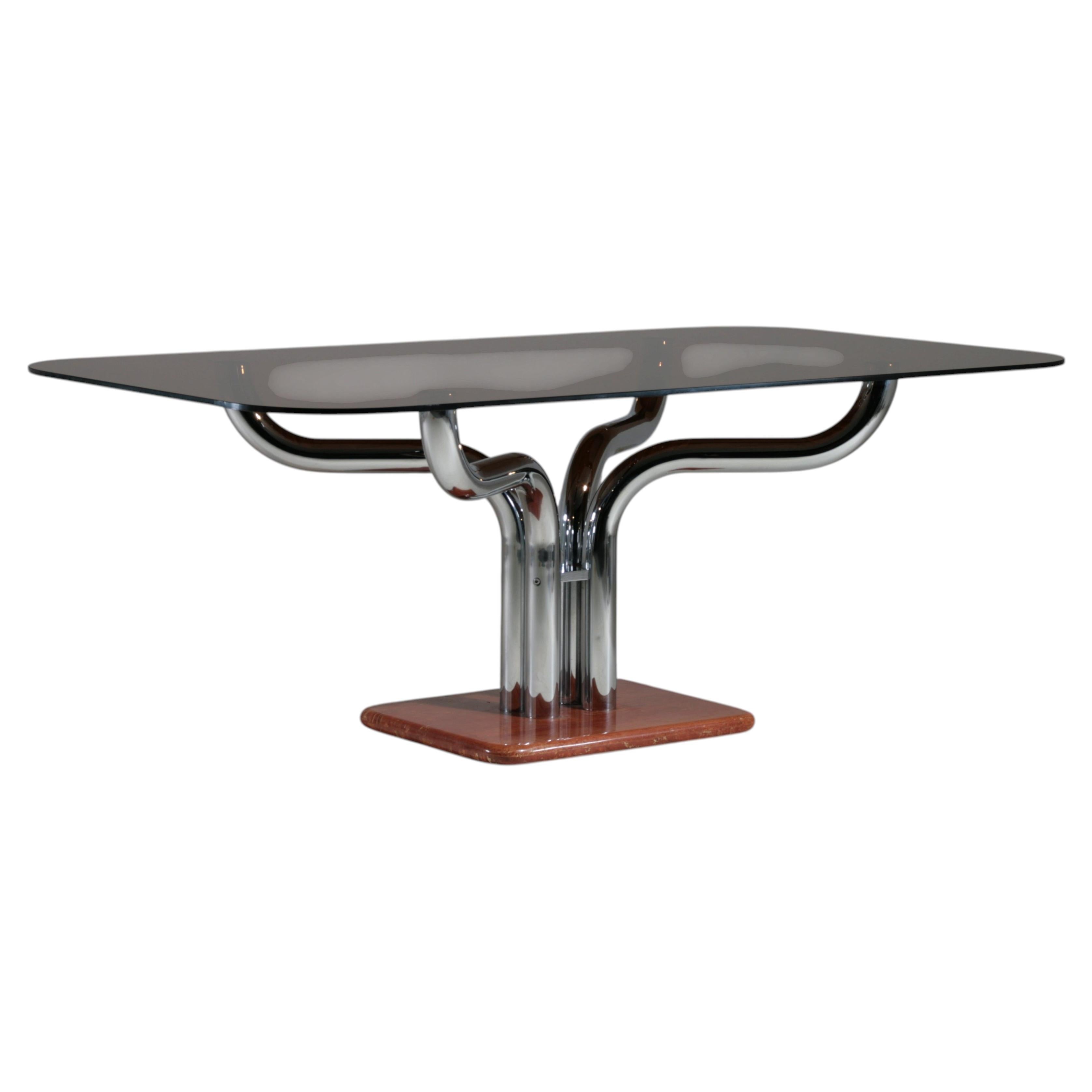 Guido Faleschini Iconic Italian Chrome and Smoked Glass Table, 1970s
