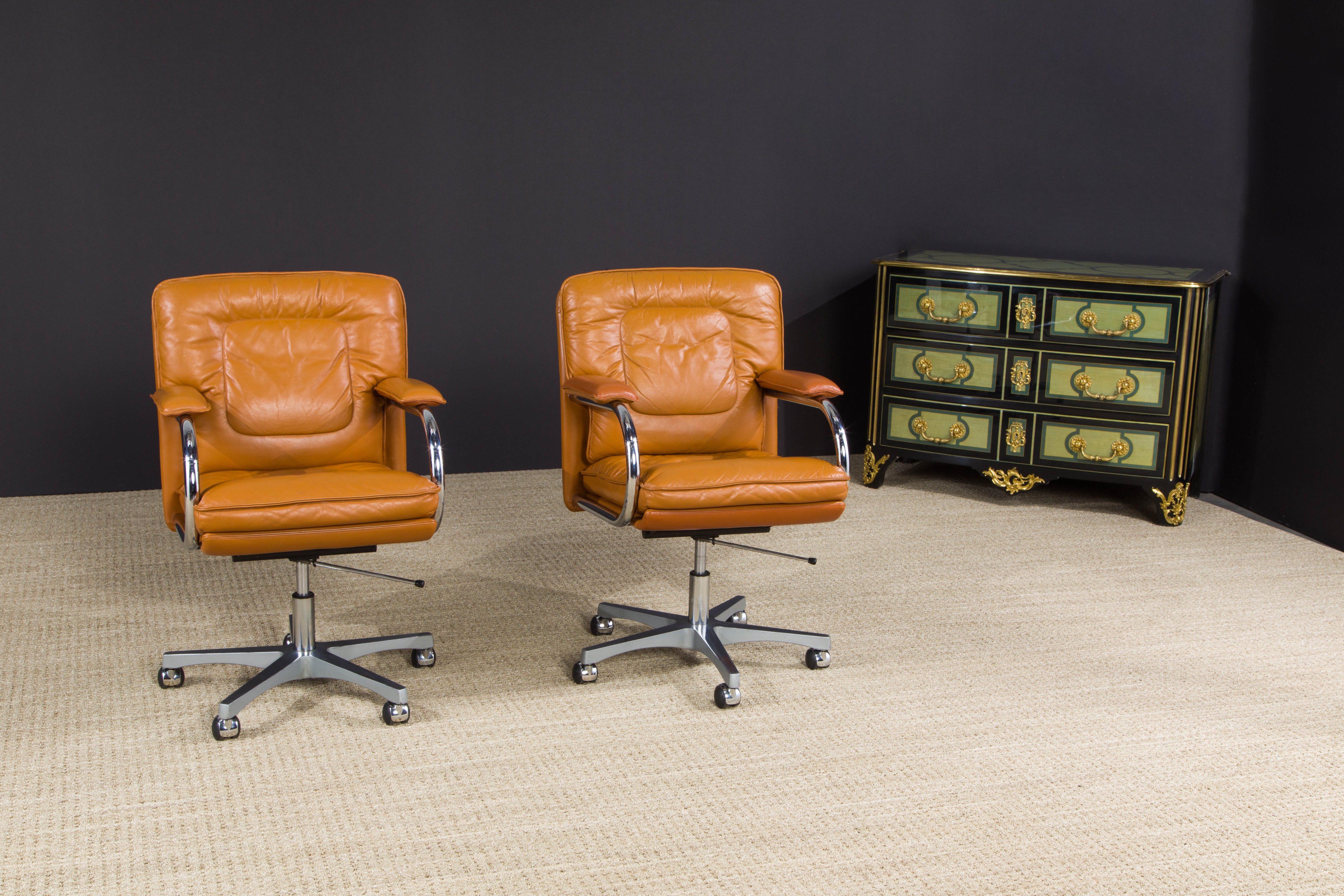 Guido Faleschini Leather Management Desk Chairs for i4 Mariani, c. 1980, Signed 10