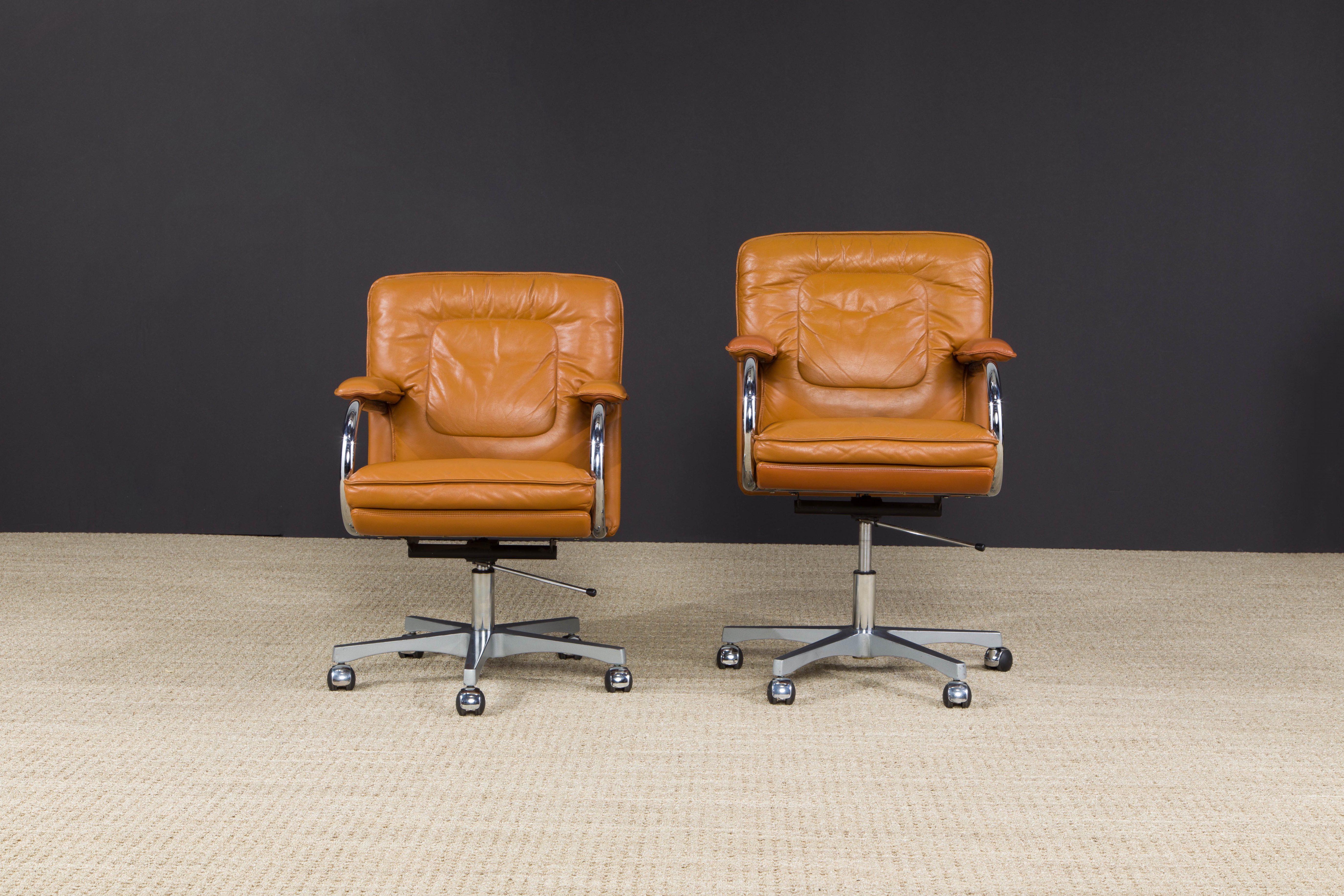 Italian Guido Faleschini Leather Management Desk Chairs for i4 Mariani, c. 1980, Signed