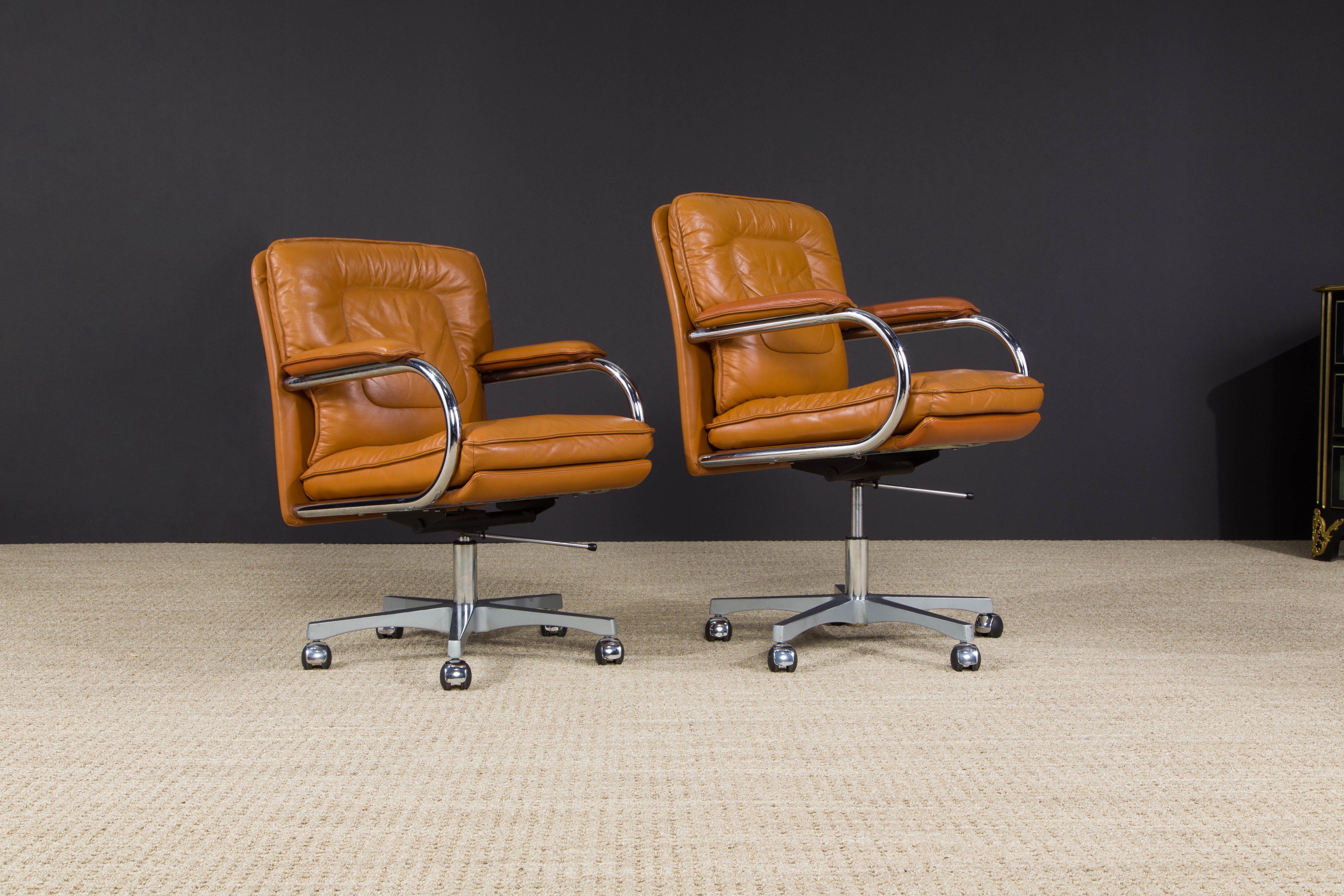 Late 20th Century Guido Faleschini Leather Management Desk Chairs for i4 Mariani, c. 1980, Signed