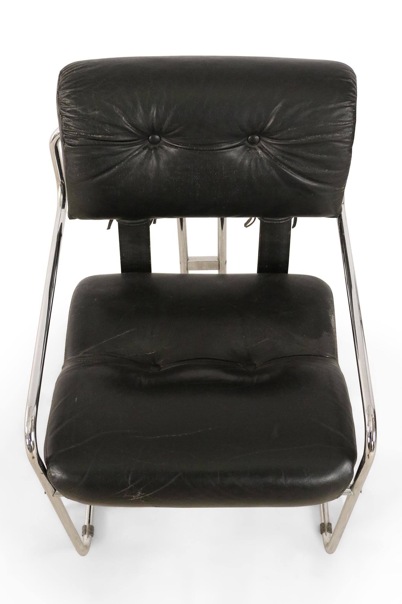 Guido Faleschini / Mariani for Pace Mid-Century Italian Black Leather and Chrome 8