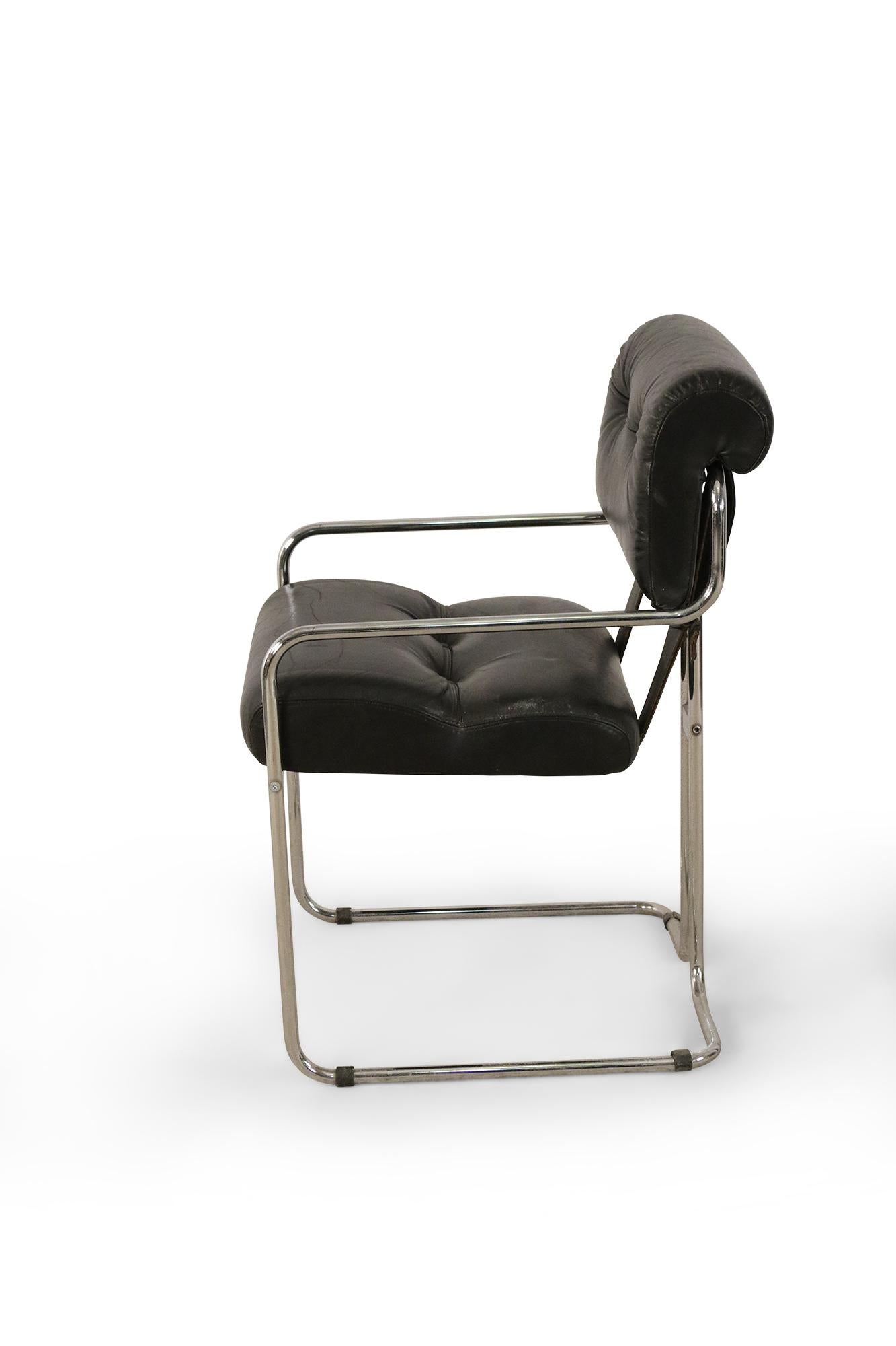 Mid-Century Modern Guido Faleschini / Mariani for Pace Mid-Century Italian Black Leather and Chrome