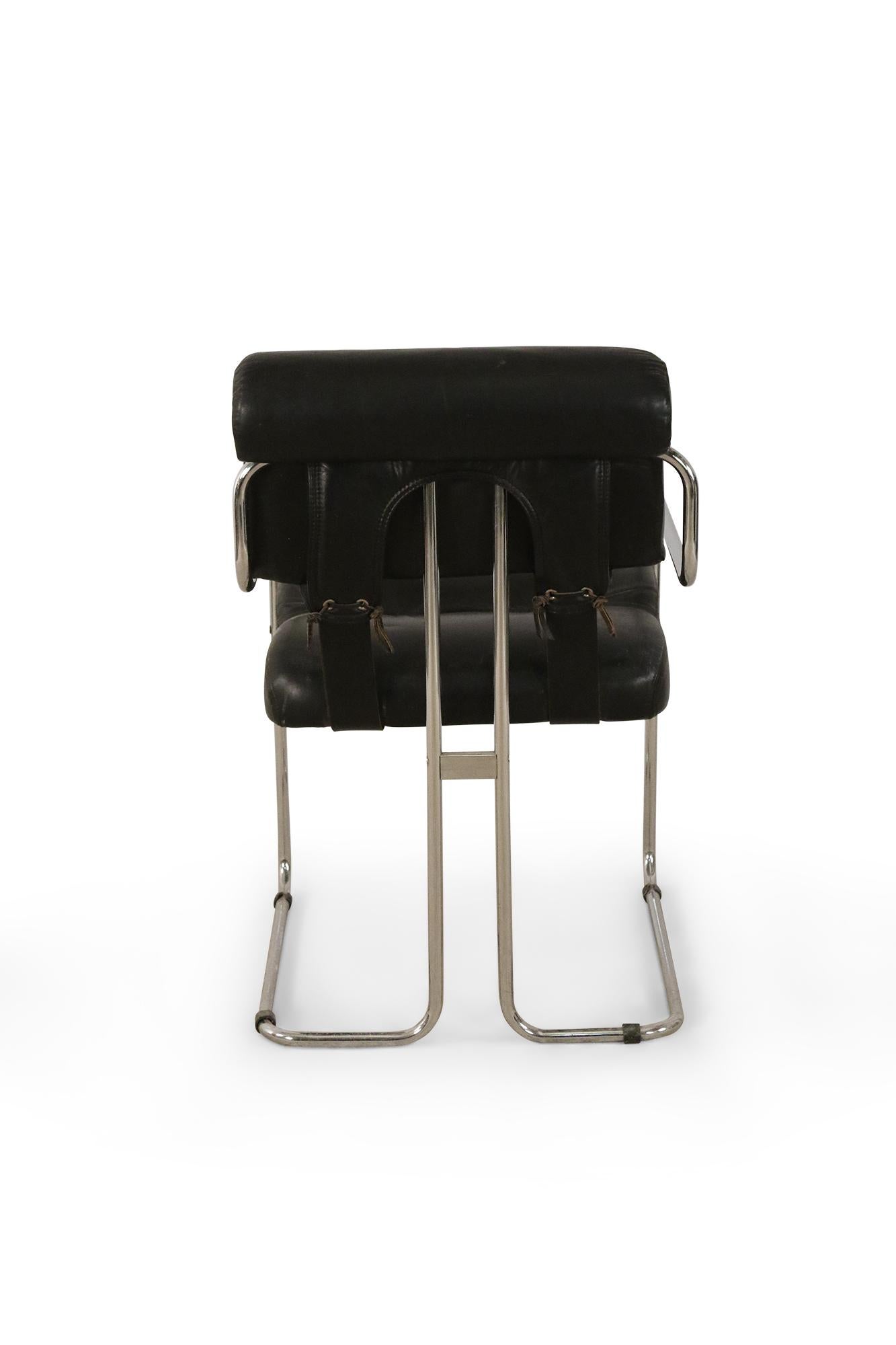 20th Century Guido Faleschini / Mariani for Pace Mid-Century Italian Black Leather and Chrome