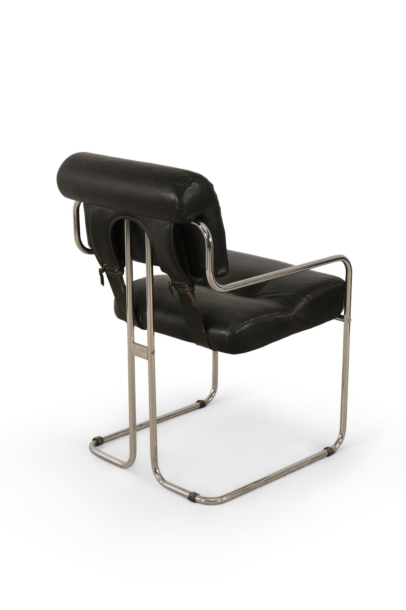 Metal Guido Faleschini / Mariani for Pace Mid-Century Italian Black Leather and Chrome