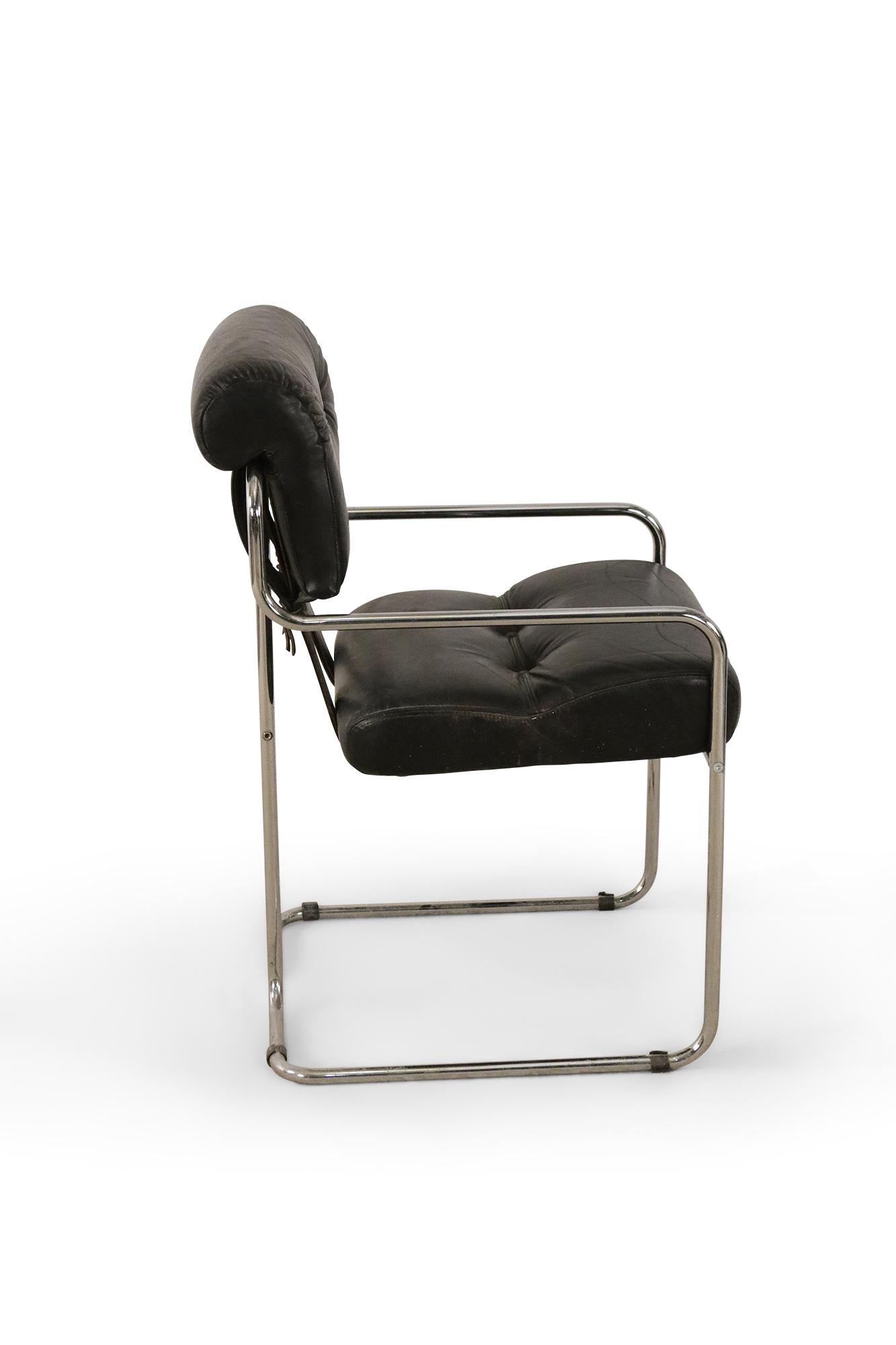 Guido Faleschini / Mariani for Pace Mid-Century Italian Black Leather and Chrome 1