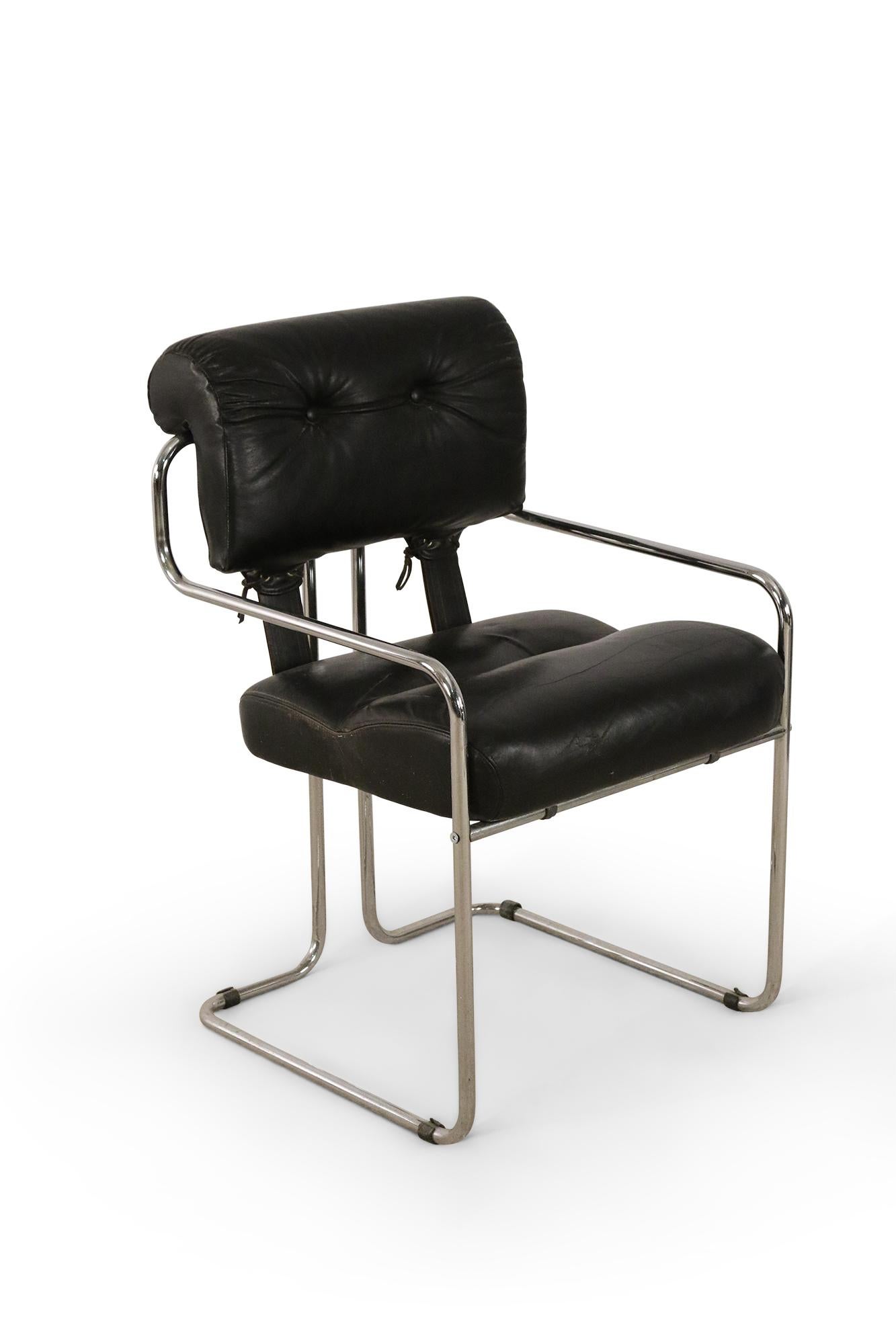 Guido Faleschini / Mariani for Pace Mid-Century Italian Black Leather and Chrome 2