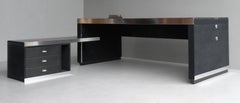 Guido Faleschini Mariani L-Shaped Executive Desk-Black Leather, Italy 1970s