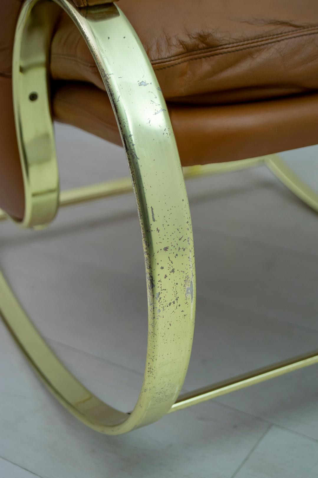 Guido Faleschini Mid-Century Modern Italian Real Leather Rocking Chair, 1970s 5