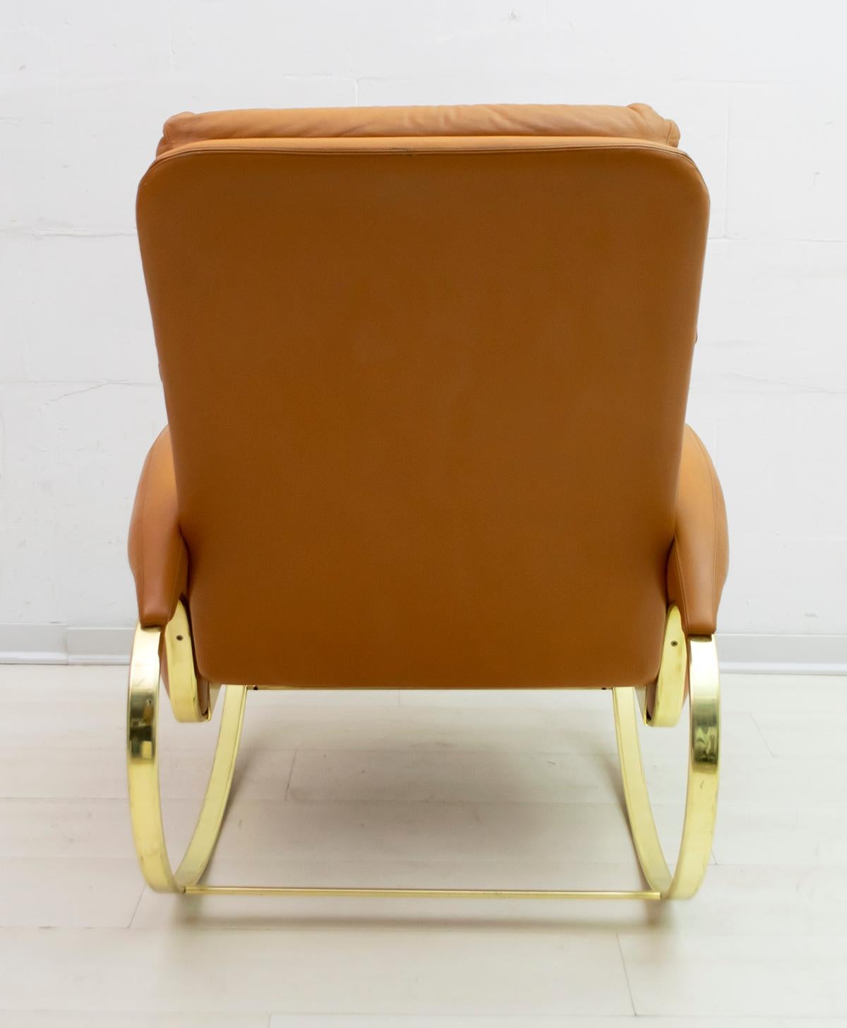 Guido Faleschini Mid-Century Modern Italian Real Leather Rocking Chair, 1970s 1