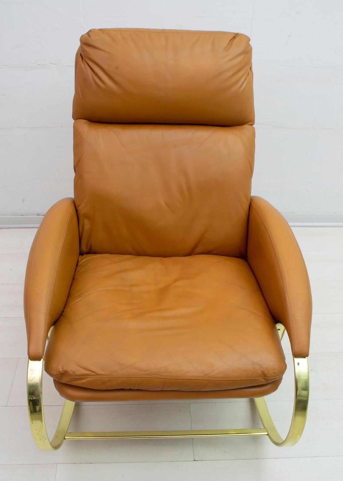 Guido Faleschini Mid-Century Modern Italian Real Leather Rocking Chair, 1970s 3