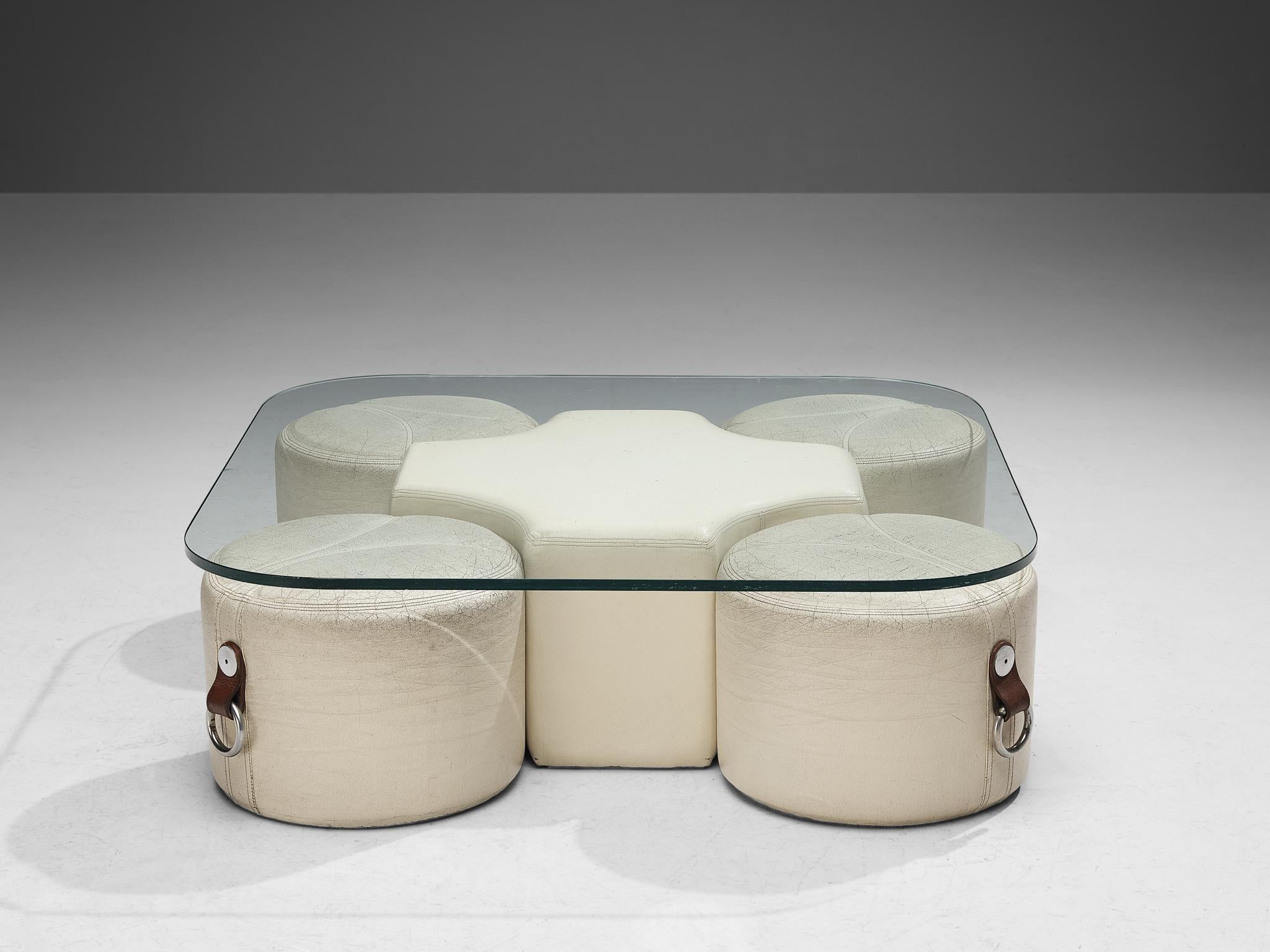 Guido Faleschini Rare Coffee Table with Four Stools in Leather  For Sale 3