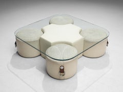 Guido Faleschini Rare Coffee Table with Four Stools in Leather