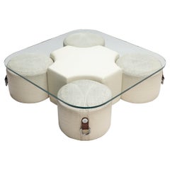 Guido Faleschini Rare Coffee Table with Four Stools in Leather 